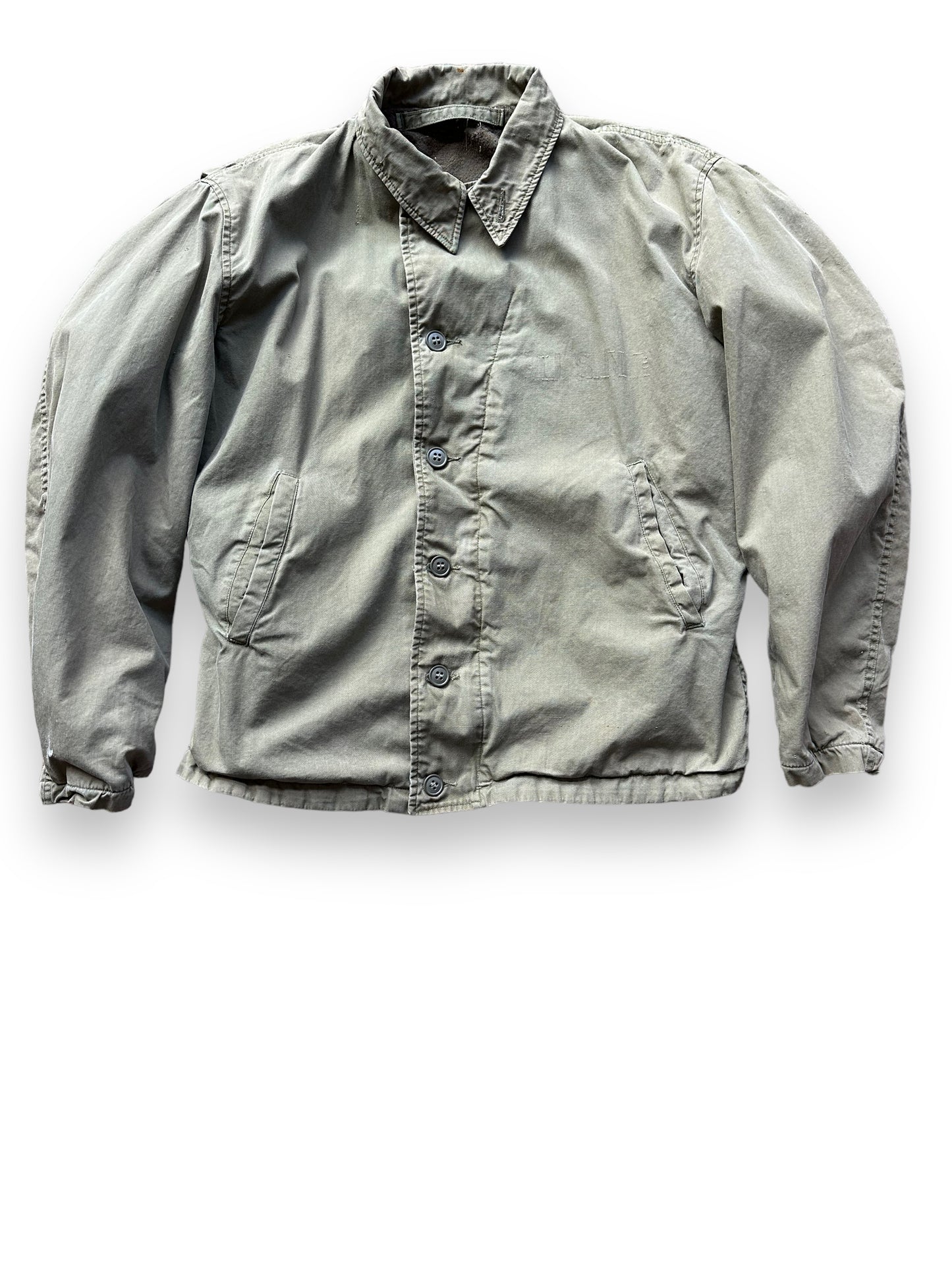 Front View of Vintage WWII USN M-41 Field Jacket SZ M | Seattle Vintage Military Gear | Barn Owl Vintage Clothing Seattle