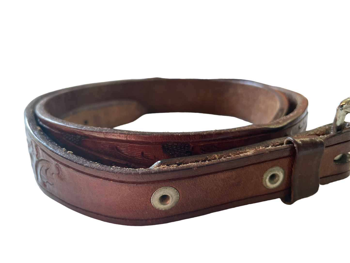 Vintage Tooled Leather Belt with Silver Plated Buckle | Barn Owl Vintage | Seattle True Vintage