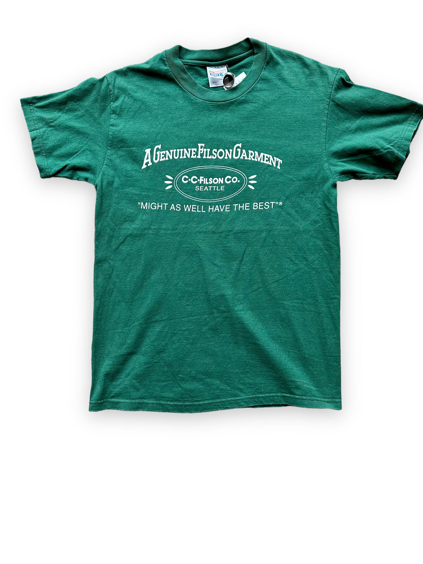 Front View of Green Filson Cotton Tee SZ M | Barn Owl Vintage Goods | Vintage Workwear Seattle