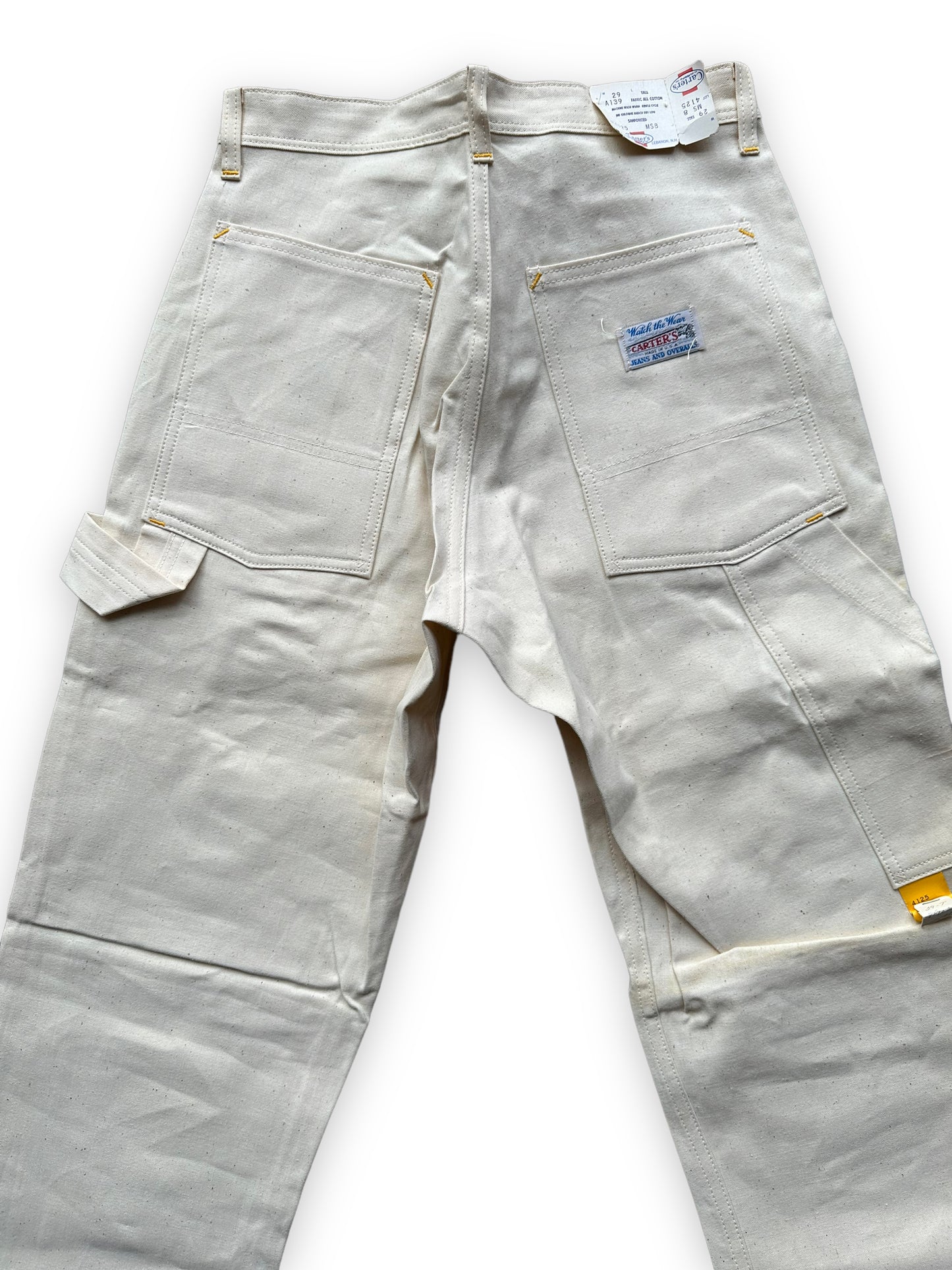 Upper Rear View of NOS Vintage Carter's Ecru Painters Pants W29T | Vintage Workwear Seattle | Barn Owl Vintage Clothing