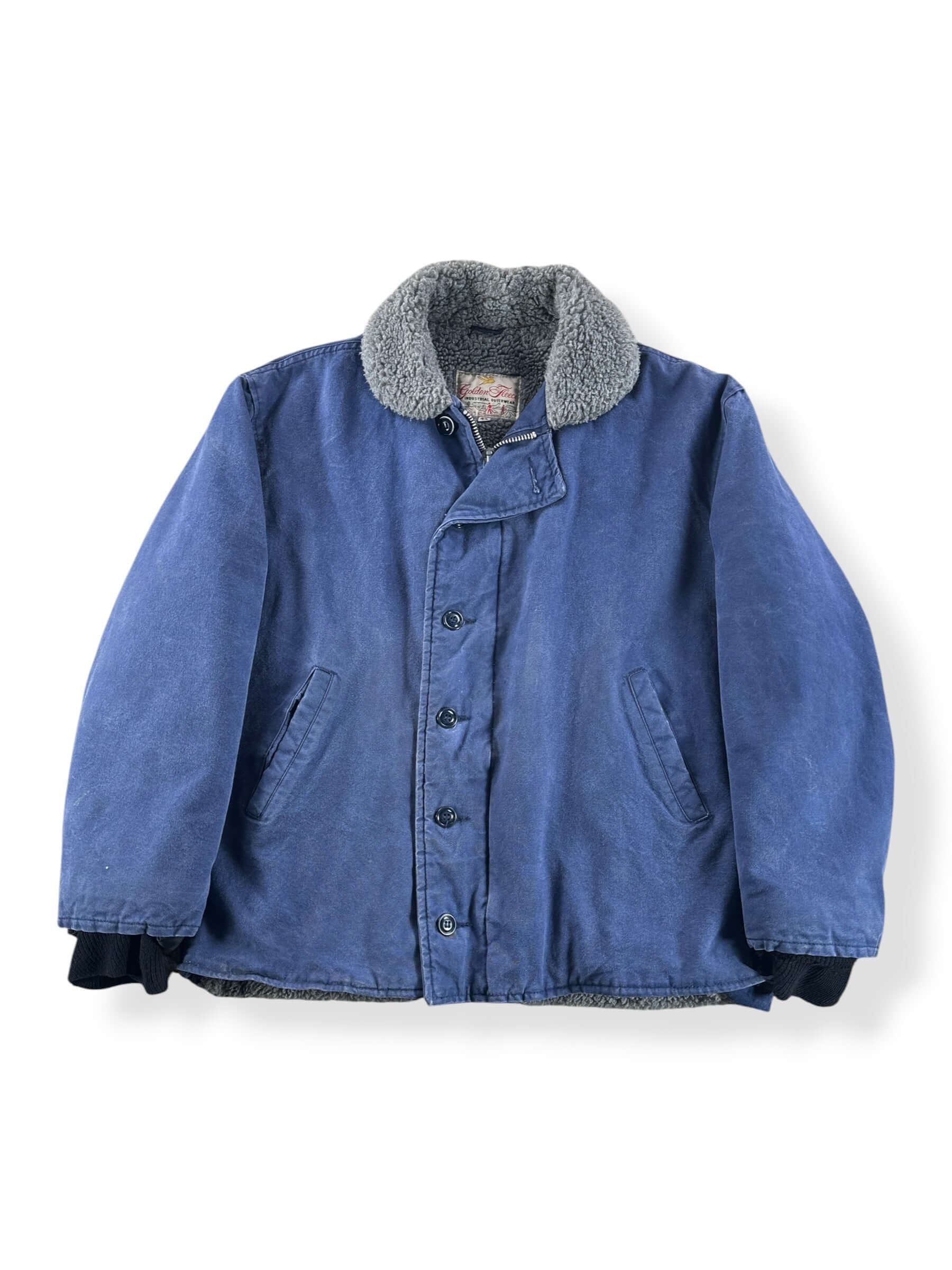 Front of Vintage Navy Blue Civilian Golden Fleece Deck Jacket SZ 44
