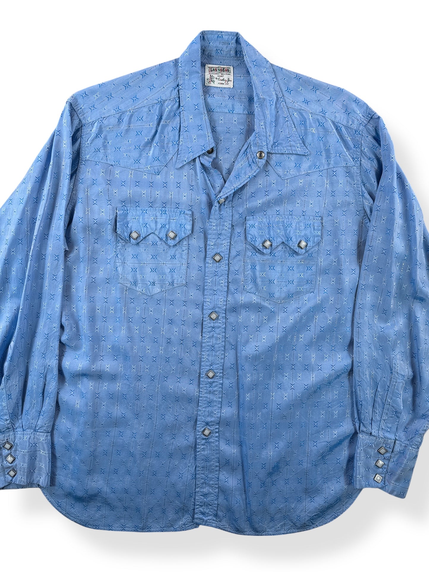 Front Close Up of Vintage Cowboy Joe Las Vegas Pearl Snap SZ L