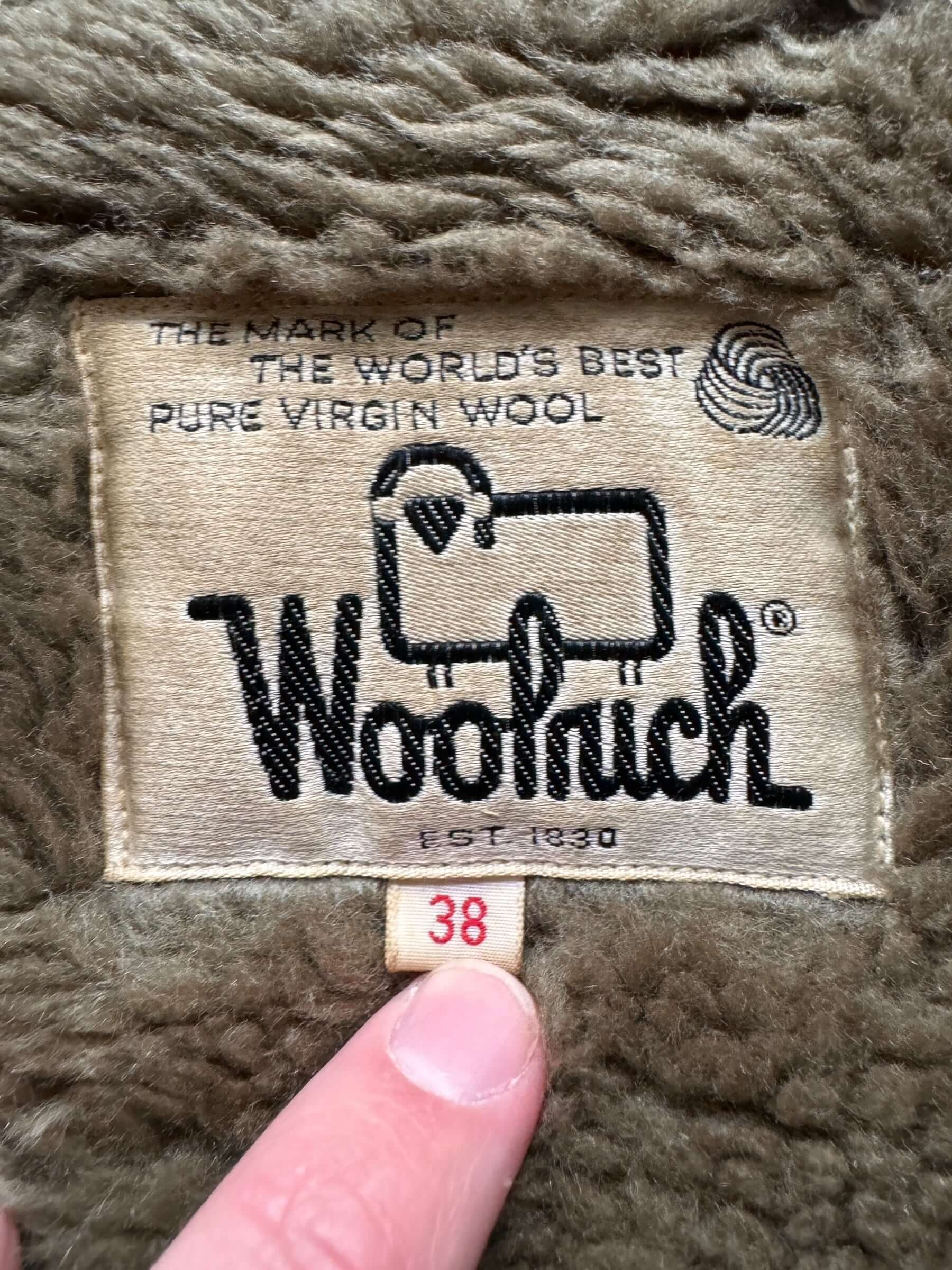 tag on Vintage Woolrich Lined Belted Jacket SZ 38