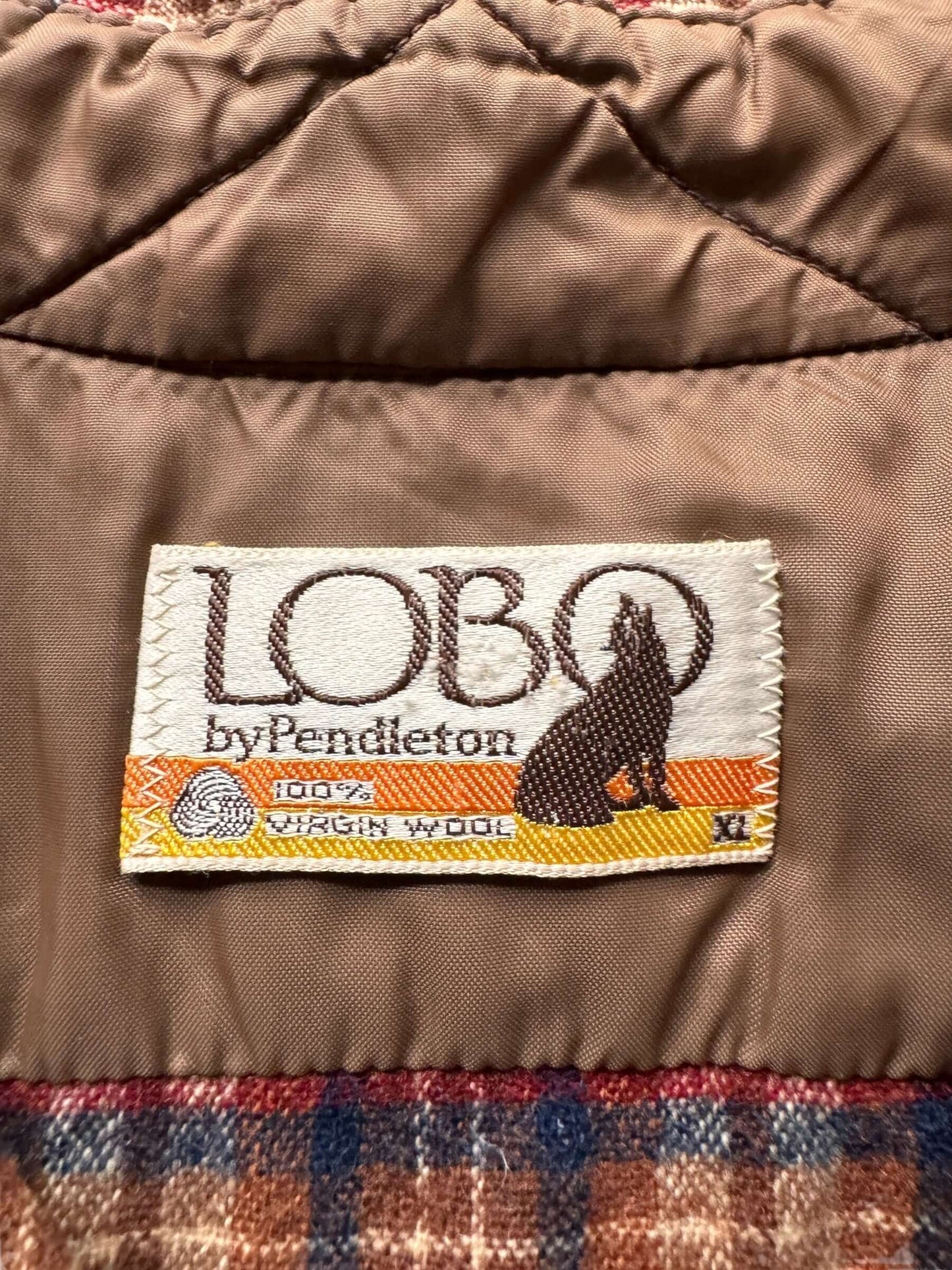 tag on Vintage Pendleton Lobo Red/Brown Plaid Flannel SZ XL