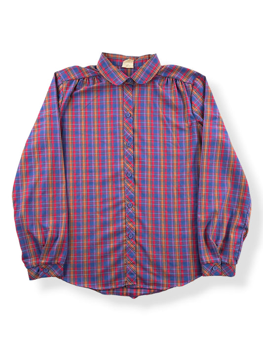 Front of Vintage Purple Plaid Peter Pan Collar Shirt SZ 36