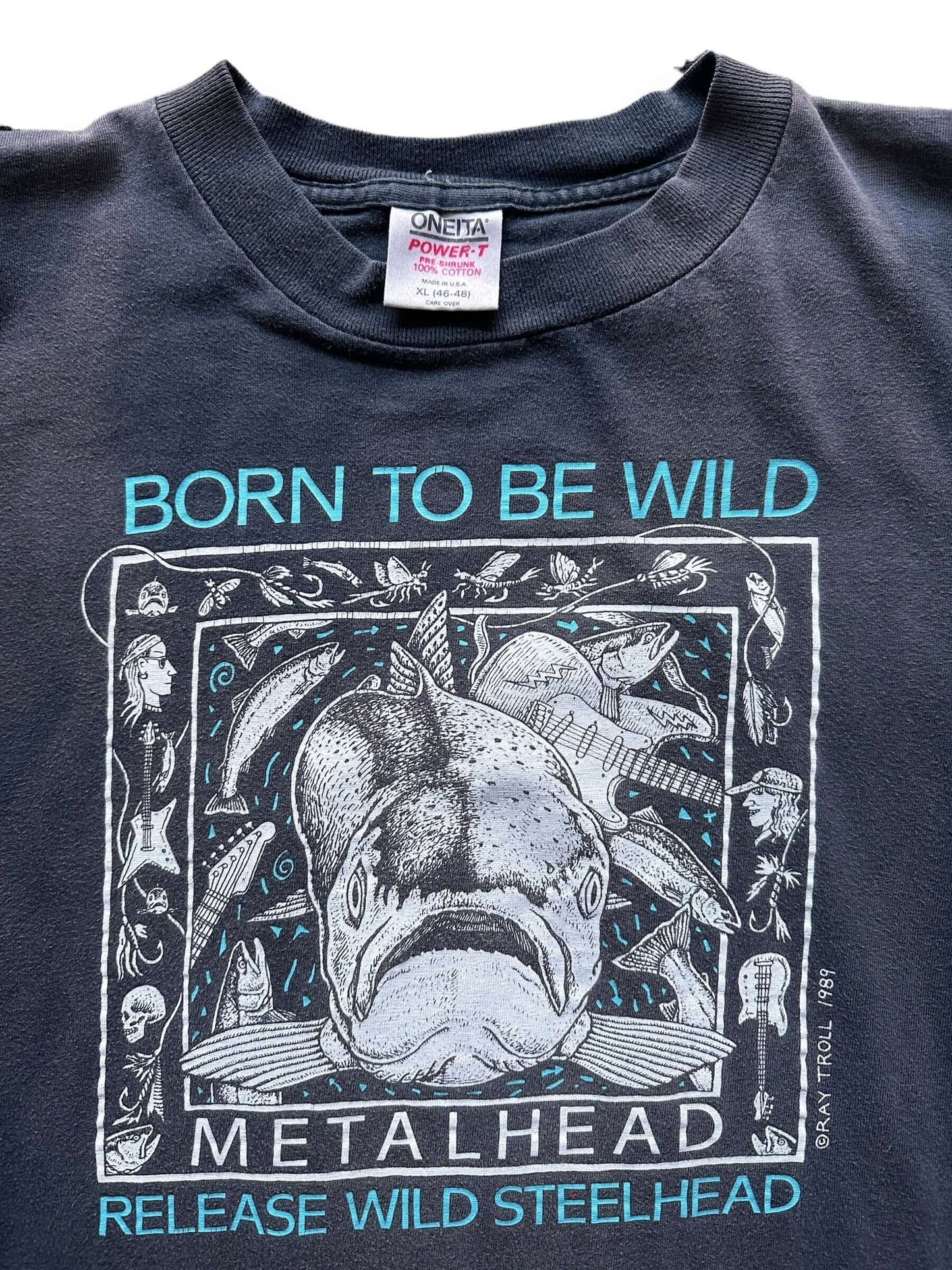 front close up of Vintage Ray Troll "Born to be Wild" Tee SZ XL