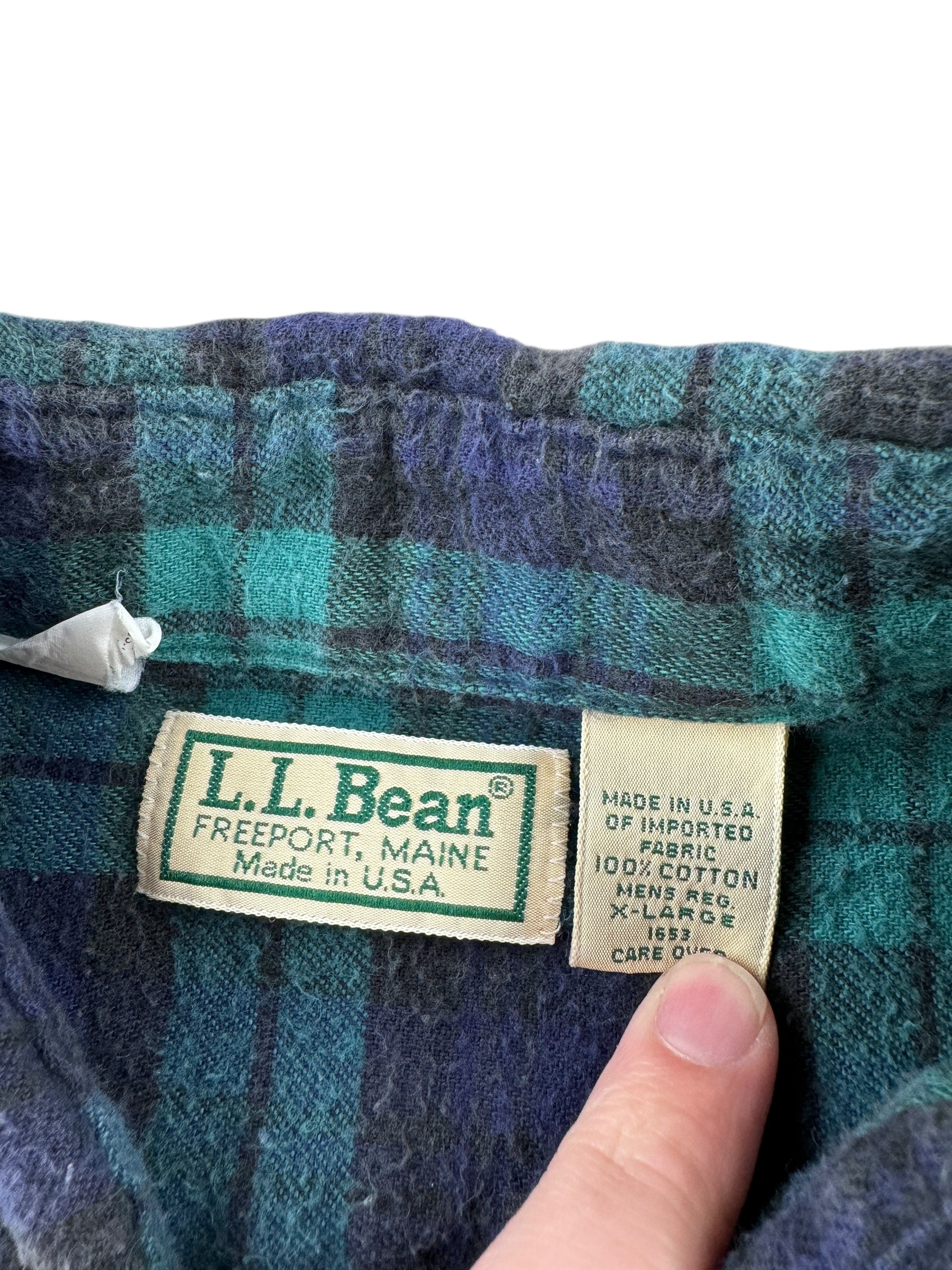 Tag on Vintage LL Bean Cotton Flannel SZ XL
