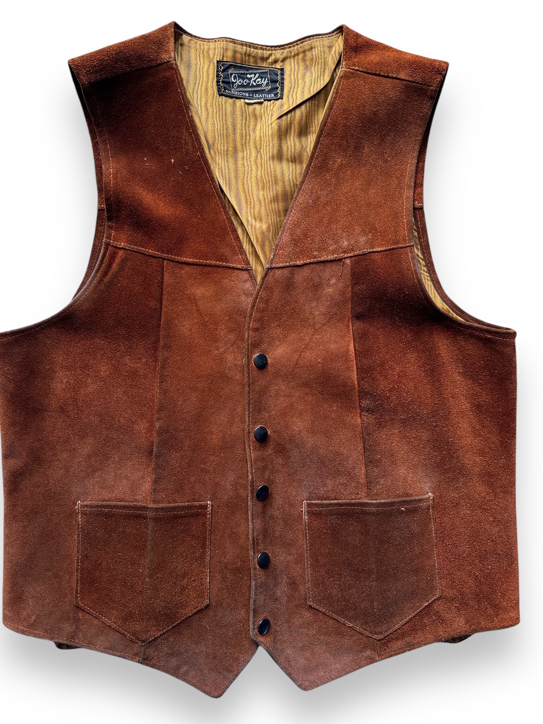 front close up of Vintage Suede Leather Western Vest SZ 42