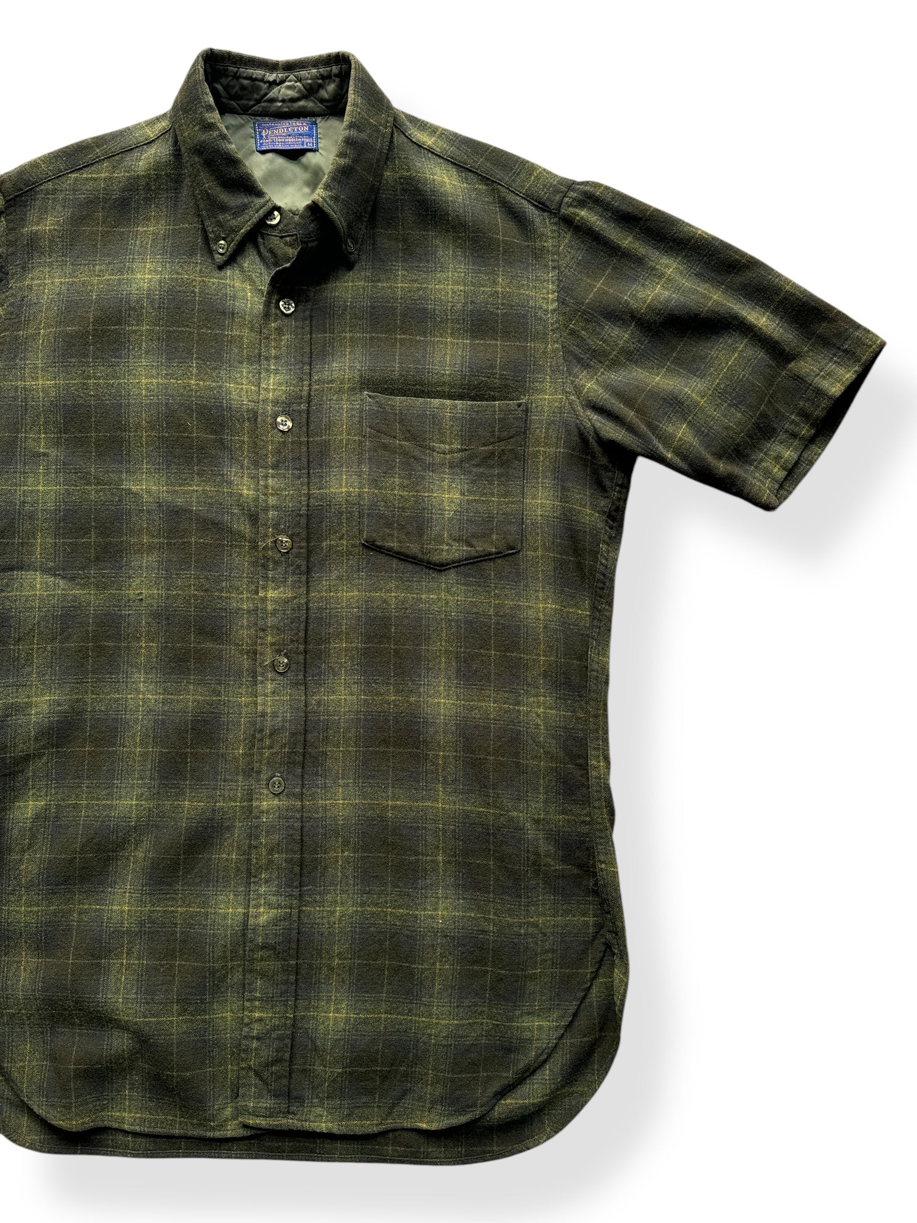 Front Left of 50s Green Plaid Pendleton Short Sleeve SZ M