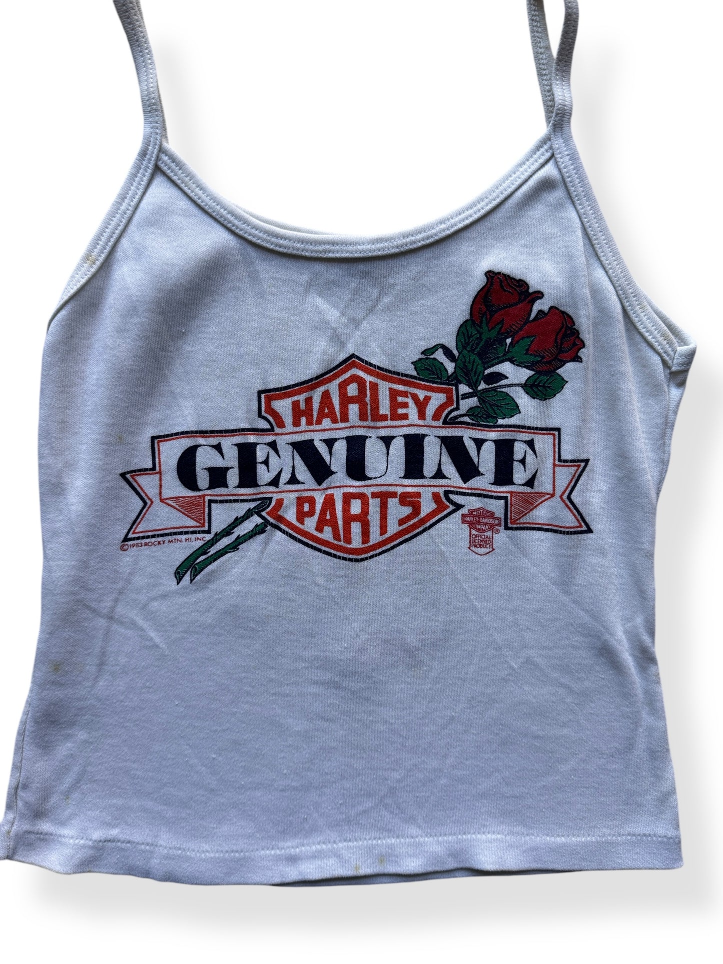 Front Graphic of Vintage Ladies Harley Parts Fullerton Tank Top SZ S