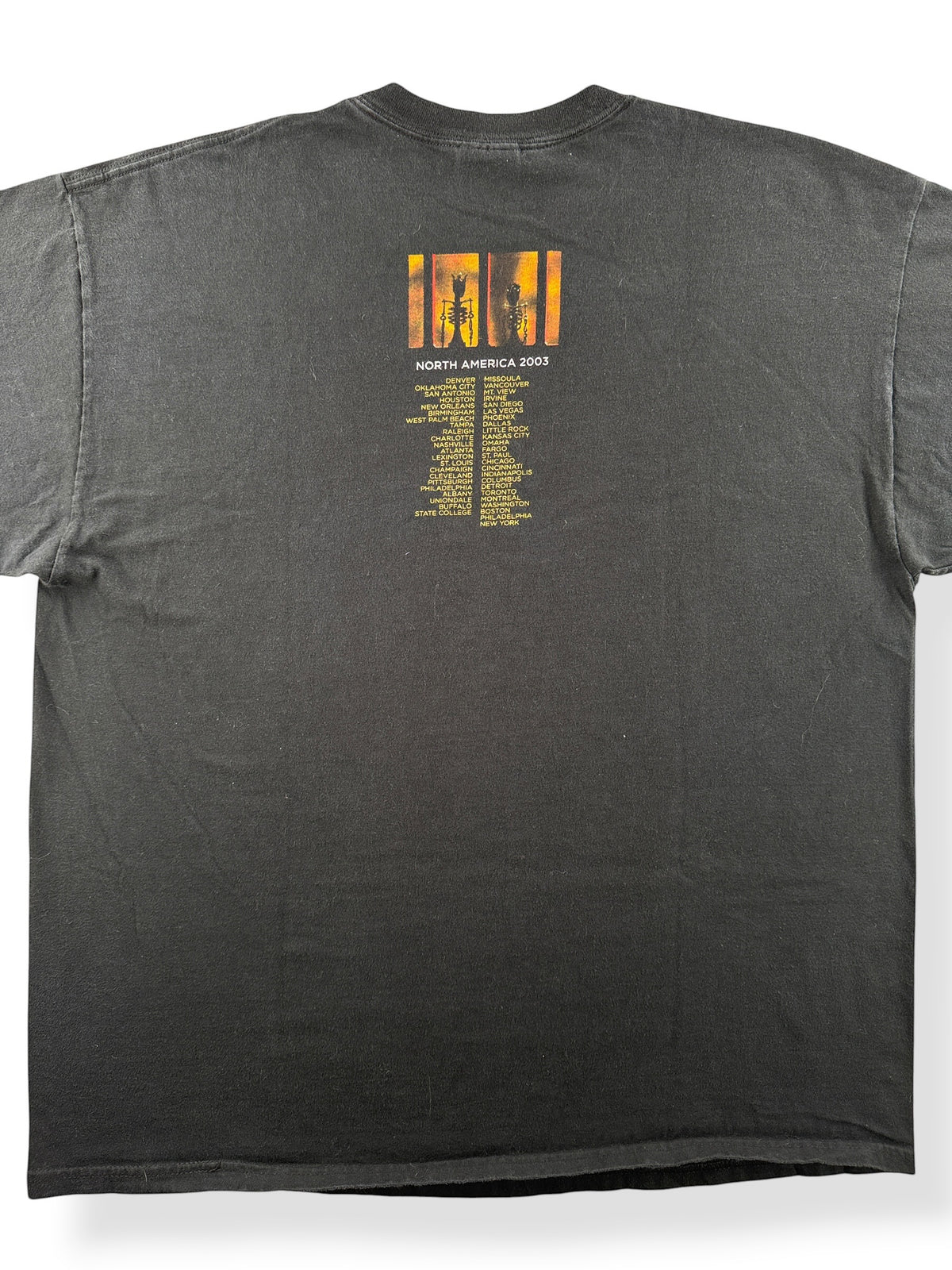 Close-up of the back of Vintage 2003 Pearl Jam Riot Act Tee SZ XL