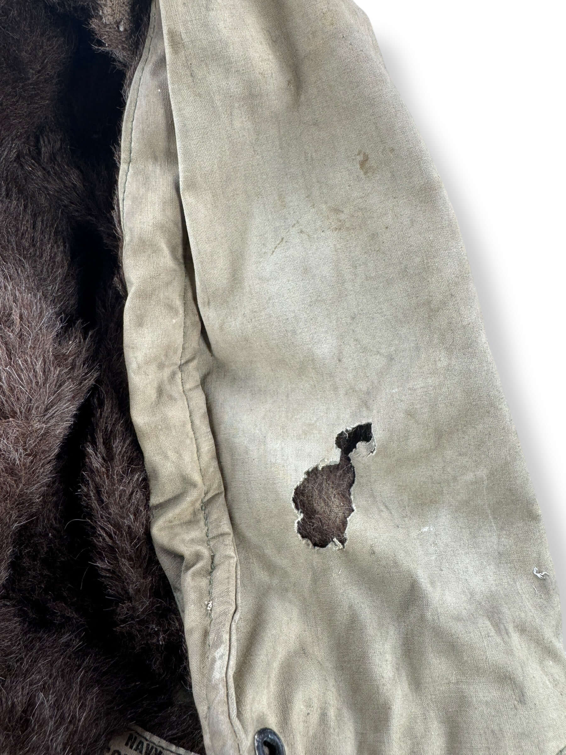 Hole on Vintage WWII Torpedoman's Deck Jacket SZ 44 AS IS