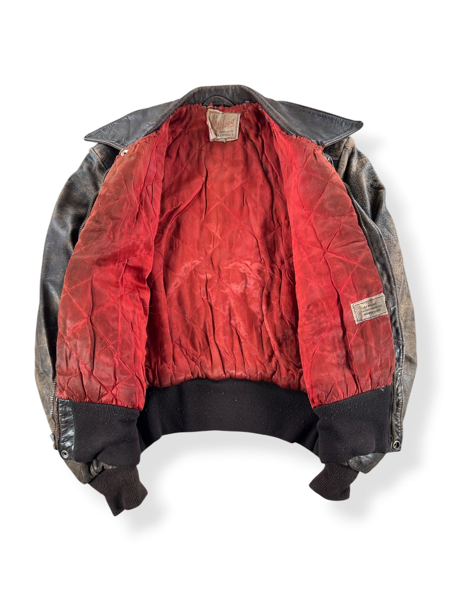 Inside of Vintage Delong Sportswear Horsehide Leather Jacket SZ 40