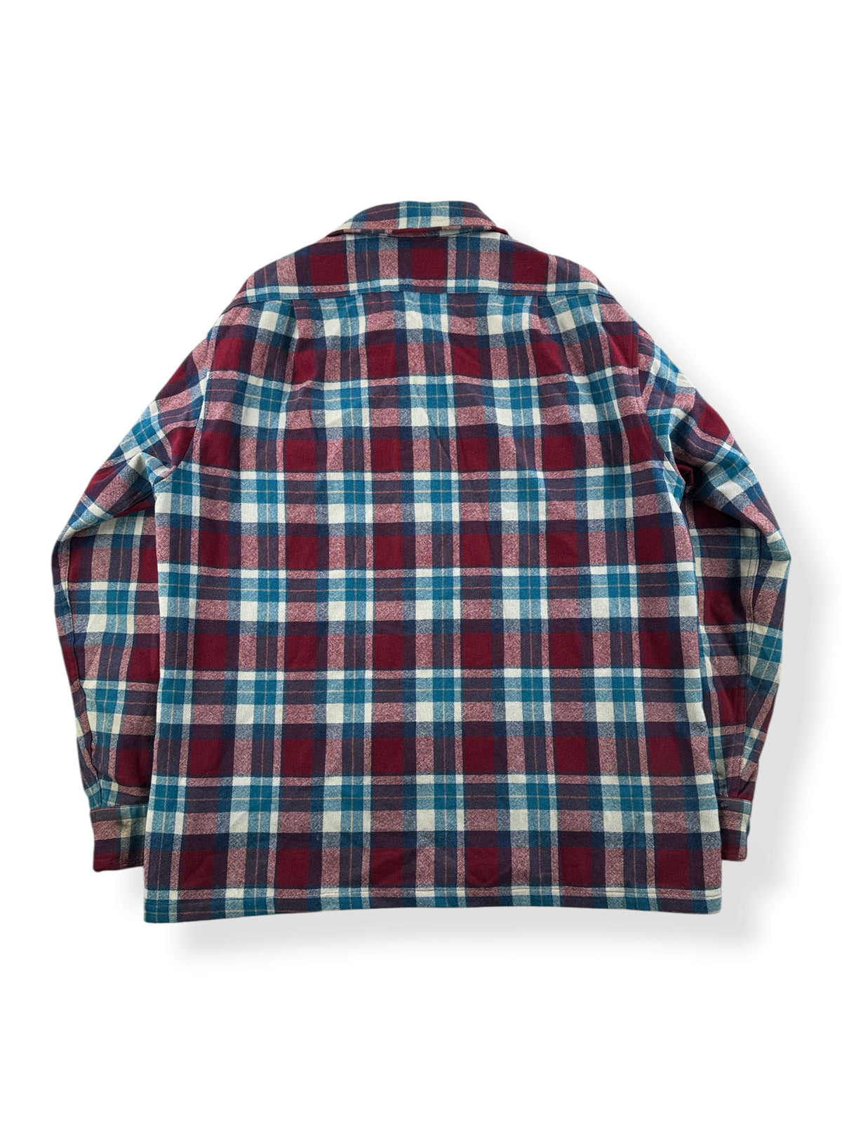 Back of Vintage Pendleton Maroon Plaid Board Shirt W/ Elbow Pads SZ L - AS IS