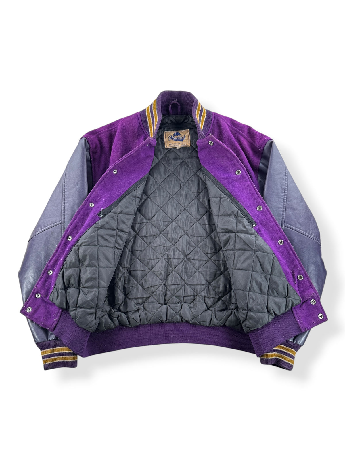 Inside of Vintage Maverick UW Distressed Varsity Jacket SZ L