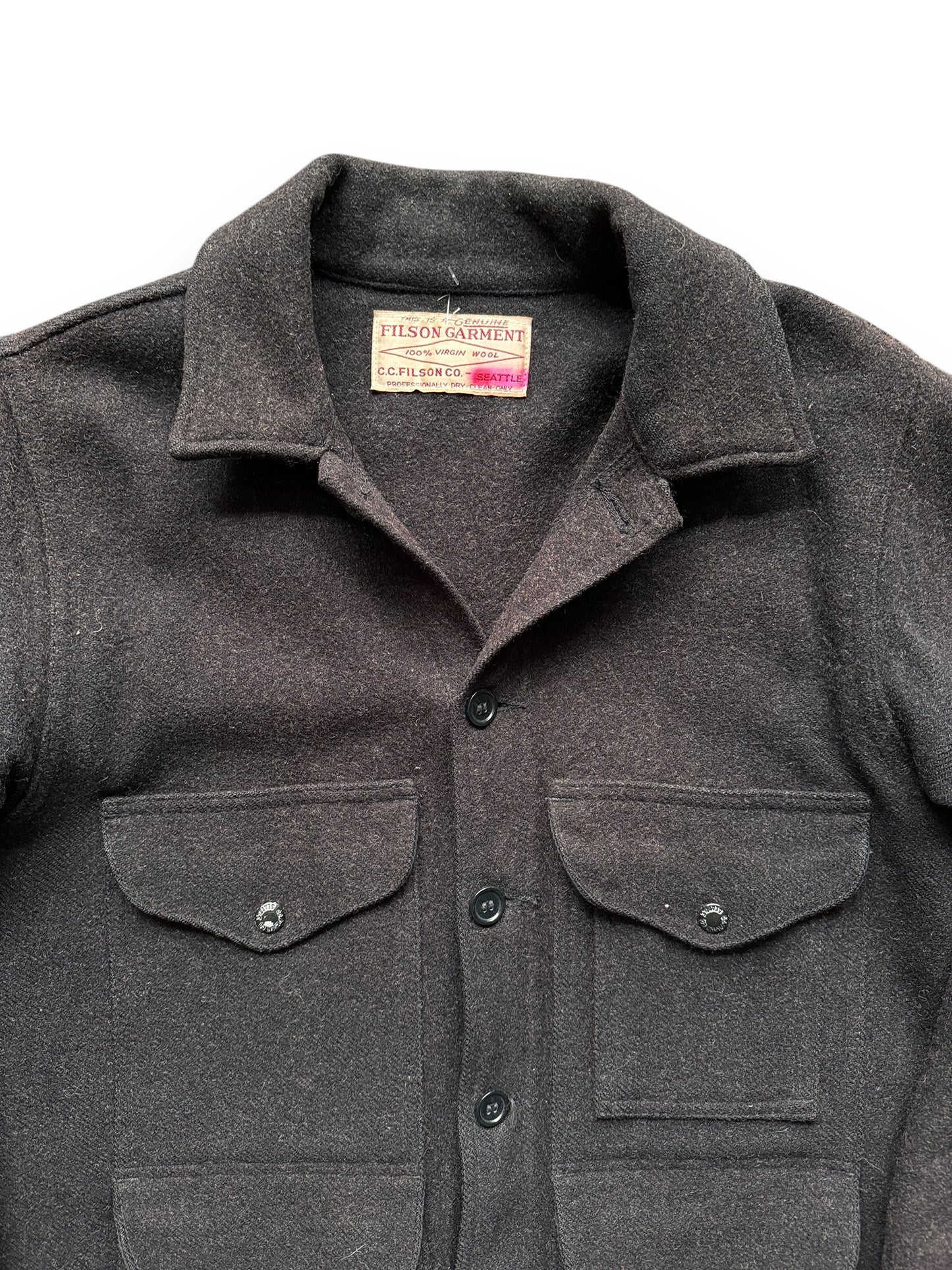 Tag View of Vintage Filson Charcoal Mackinaw SZ 36