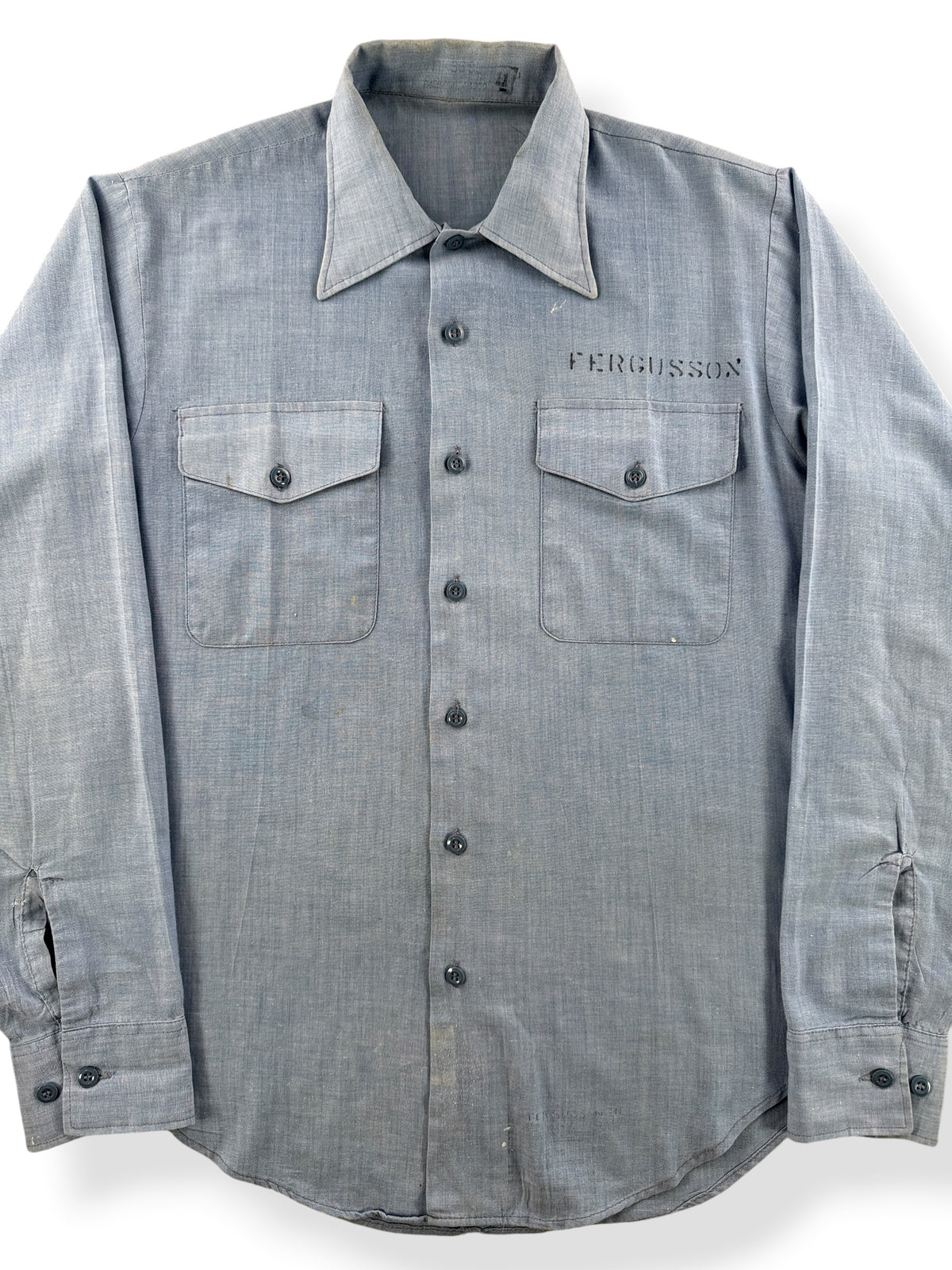 Close-up of Vintage Stenciled Chambray Shirt SZ M