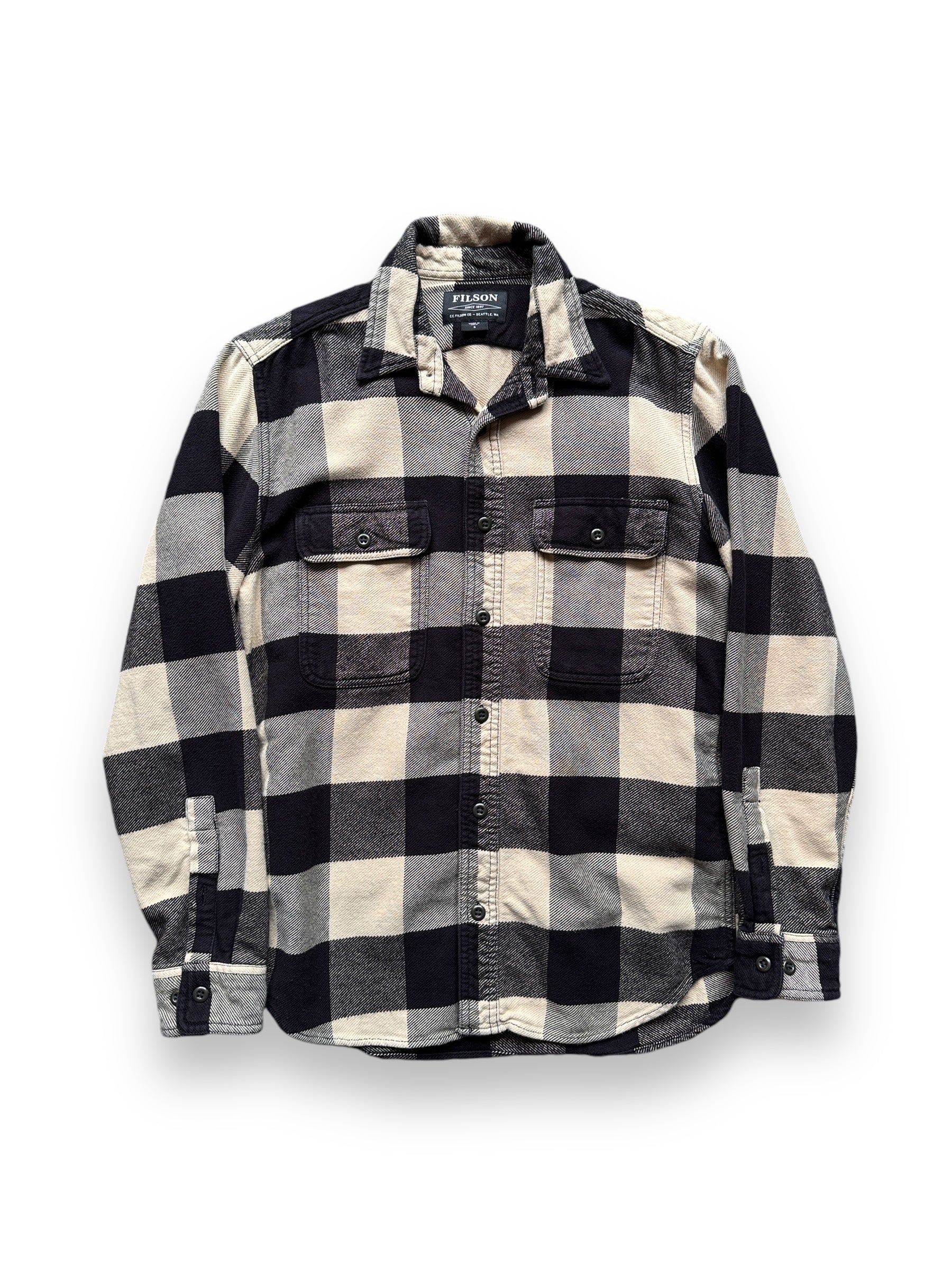 front of Filson Black and Cream Cotton Flannel SZ S