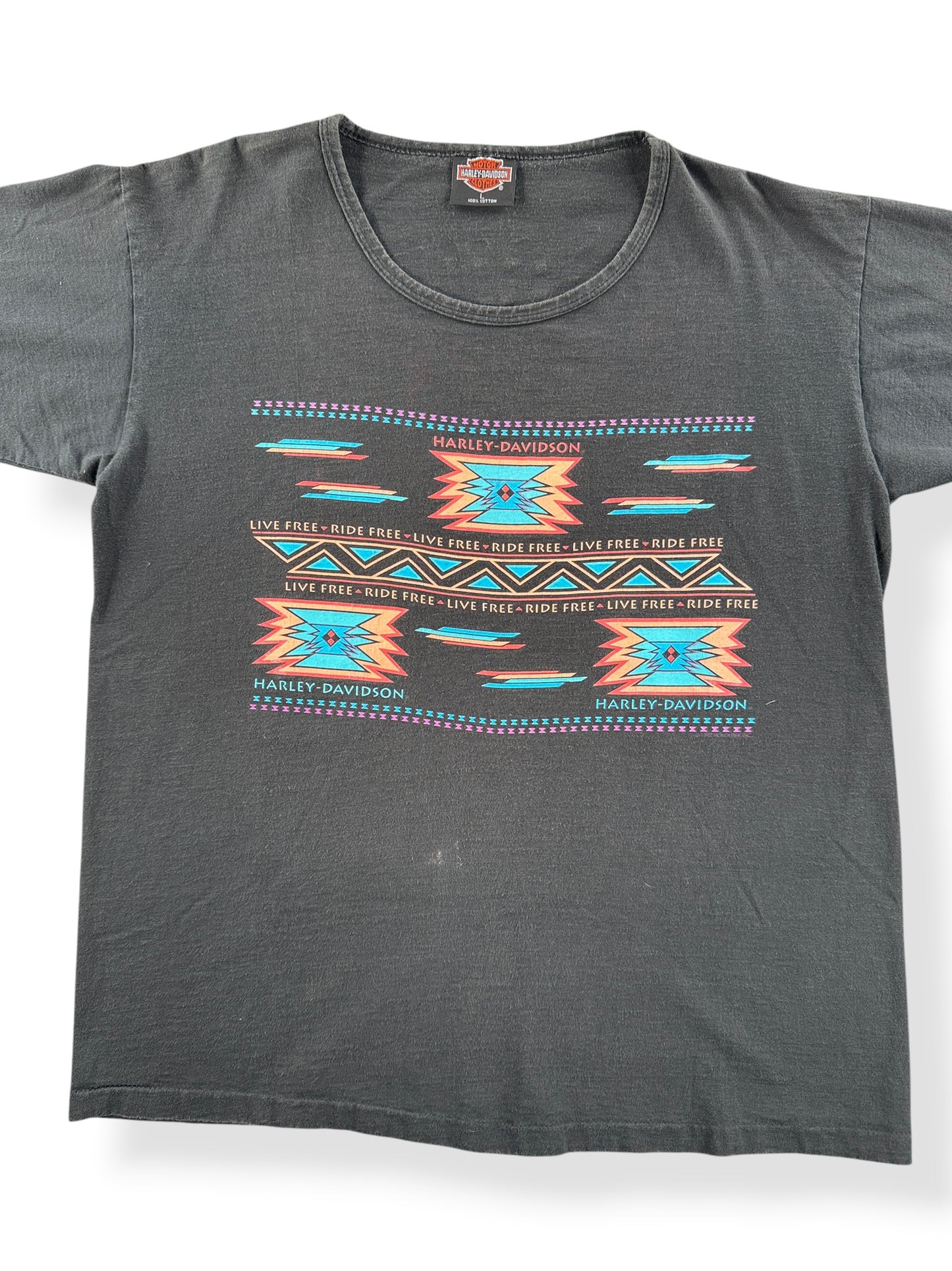 Front Close Up of Vintage Harley-Davidson Live Free Ride Free Tee SZ L