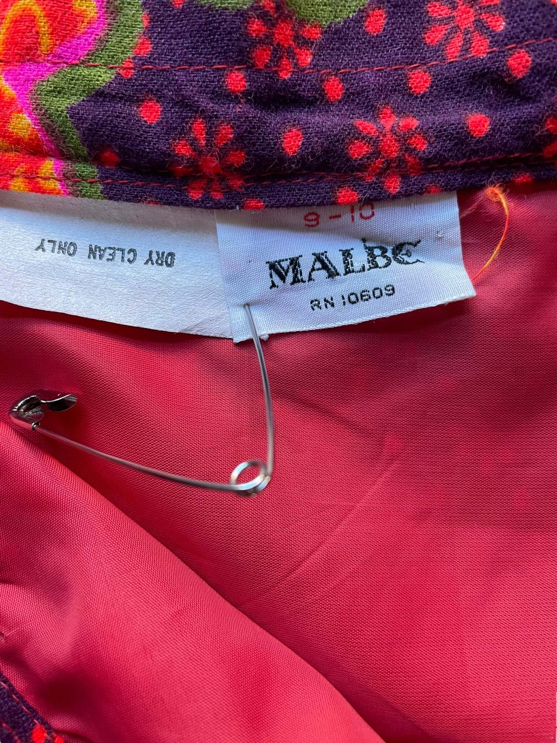 Tag view of Vintage 1960s Malbe Floral Skirt SZ M | Barn Owl Ladies Clothing | Seattle True Vintage