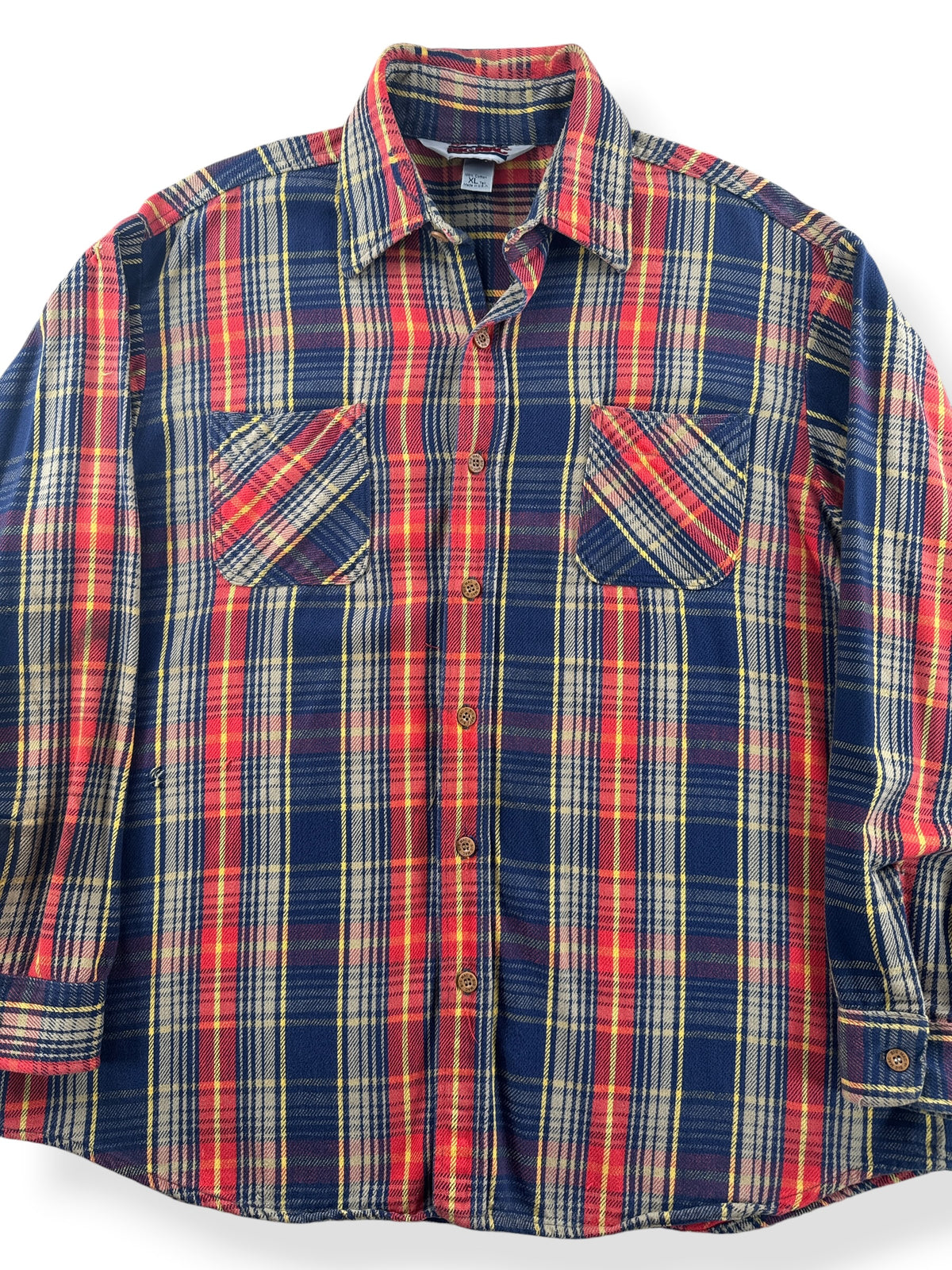 Close-up of Vintage Blue & Red Big Mac Cotton Flannel SZ XL