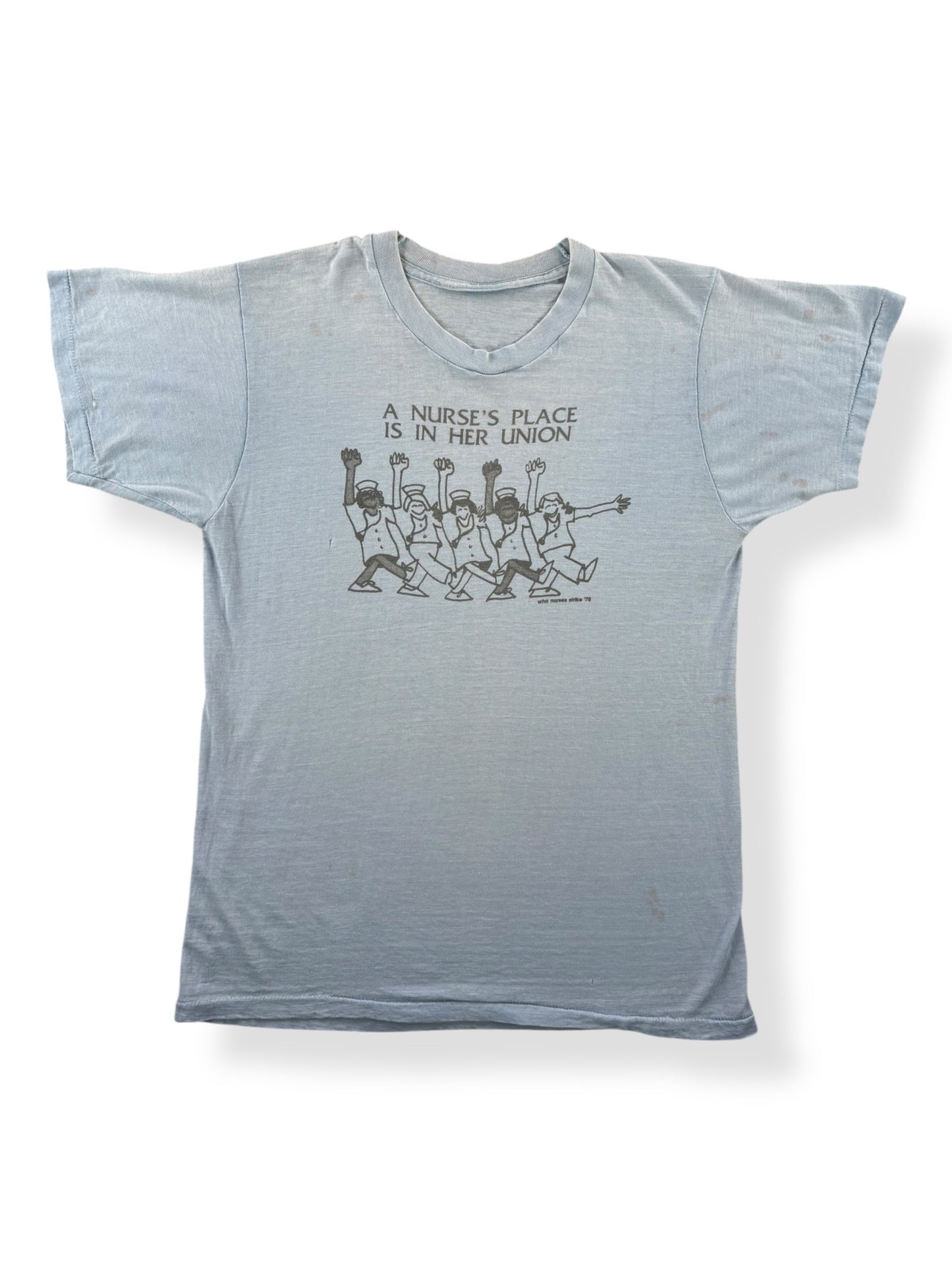 Front of Vintage A Nurse's Place Is In Her Union Tee SZ M