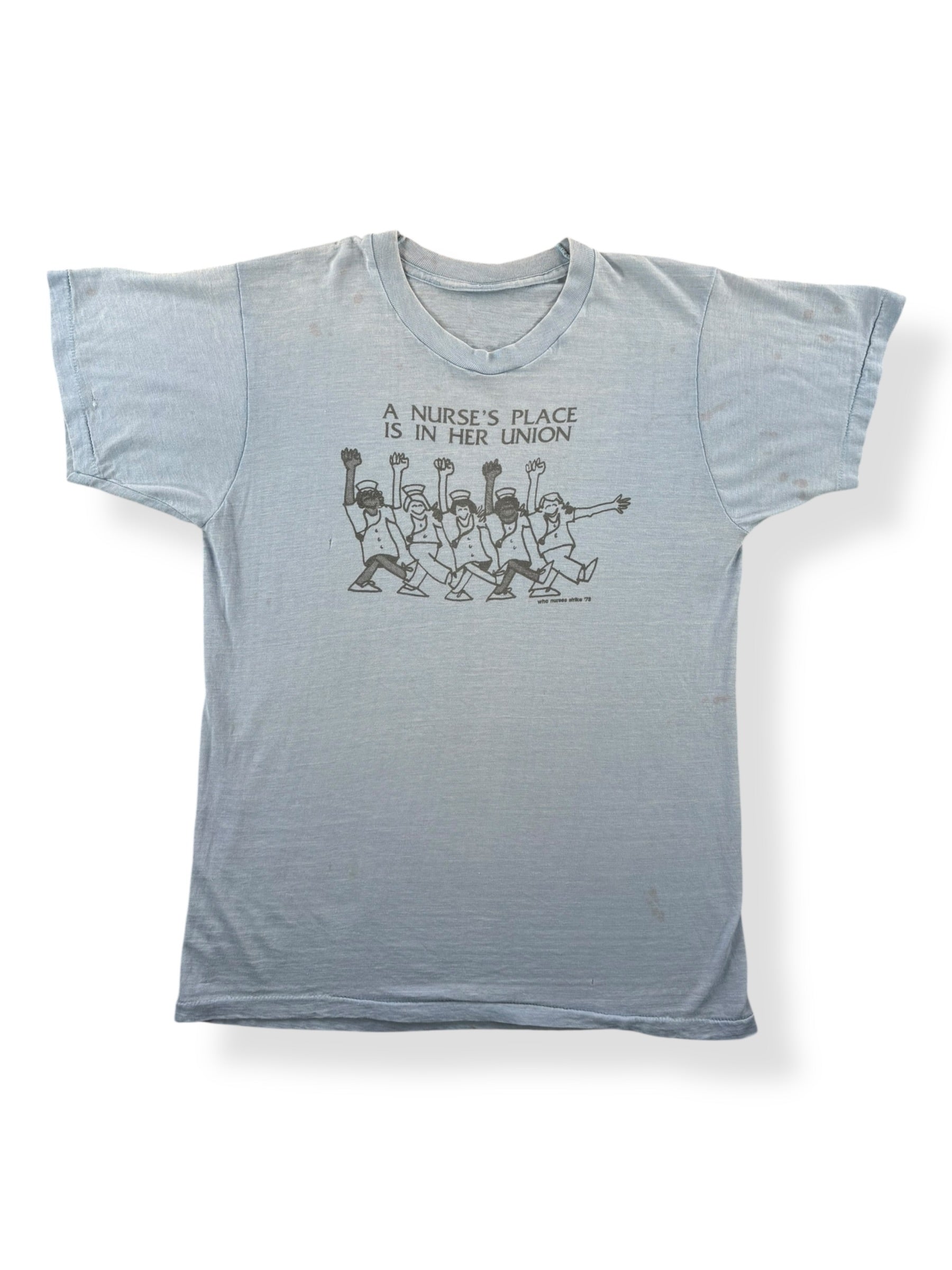 Front of Vintage A Nurse's Place Is In Her Union Tee SZ M
