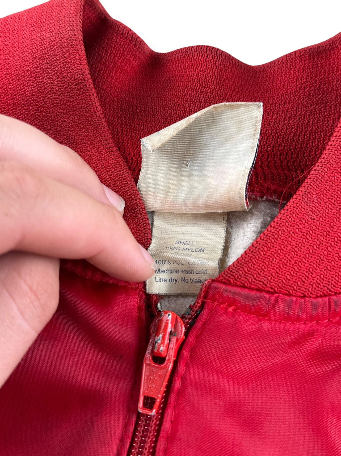 Back of tag on Vintage Geoff Bodine Team Budweiser Nylon Jacket SZ S - AS IS