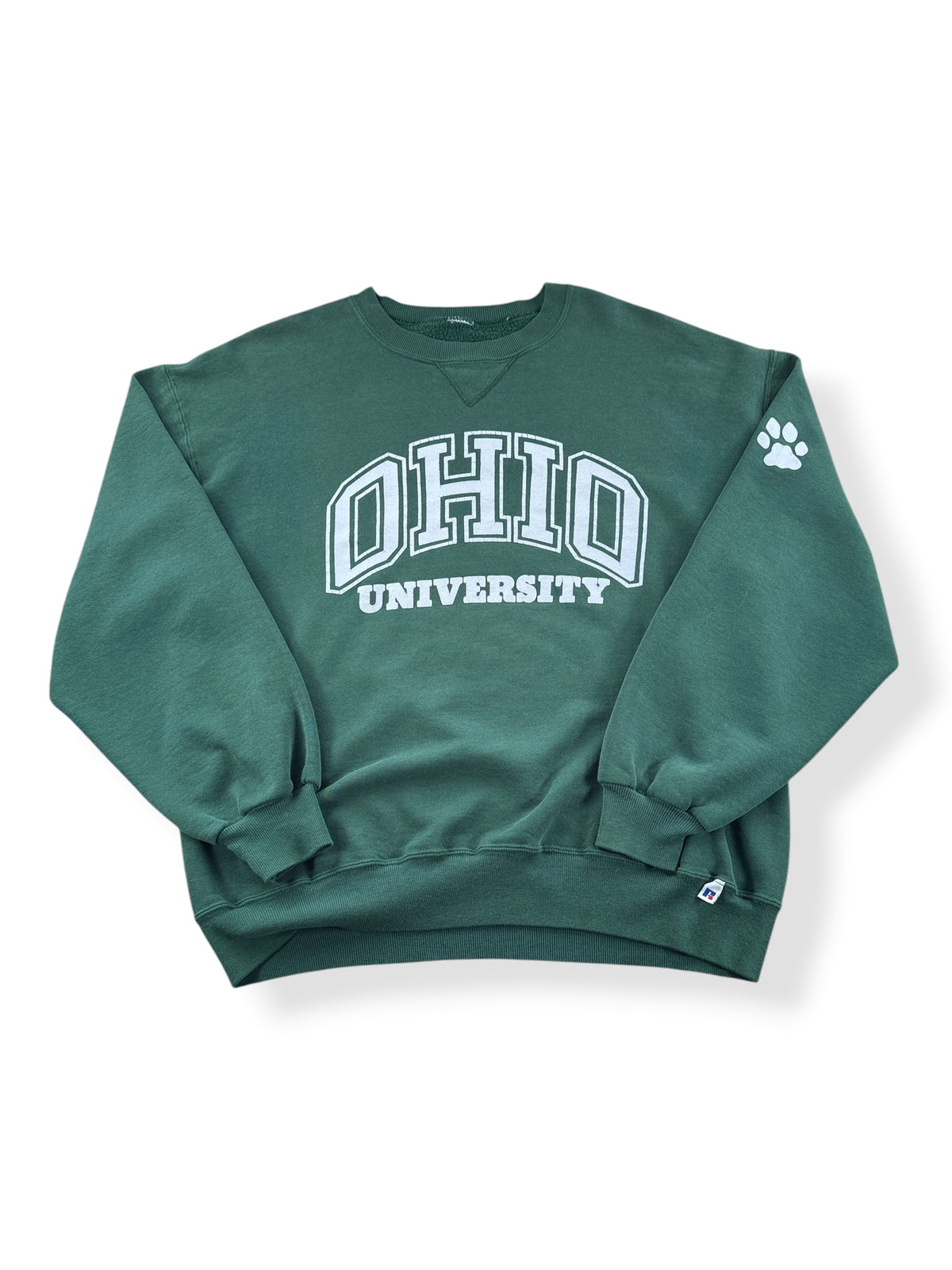 Front of Vintage Russell Athletic Forest Green Ohio Crewneck SZ L
