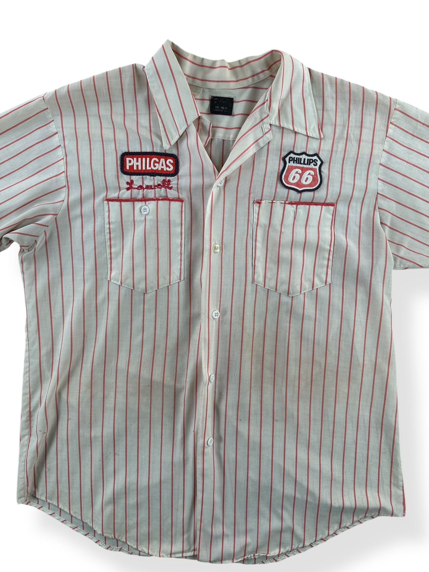 Front of Vintage Banker's Service Pinstripe Work Shirt SZ XL