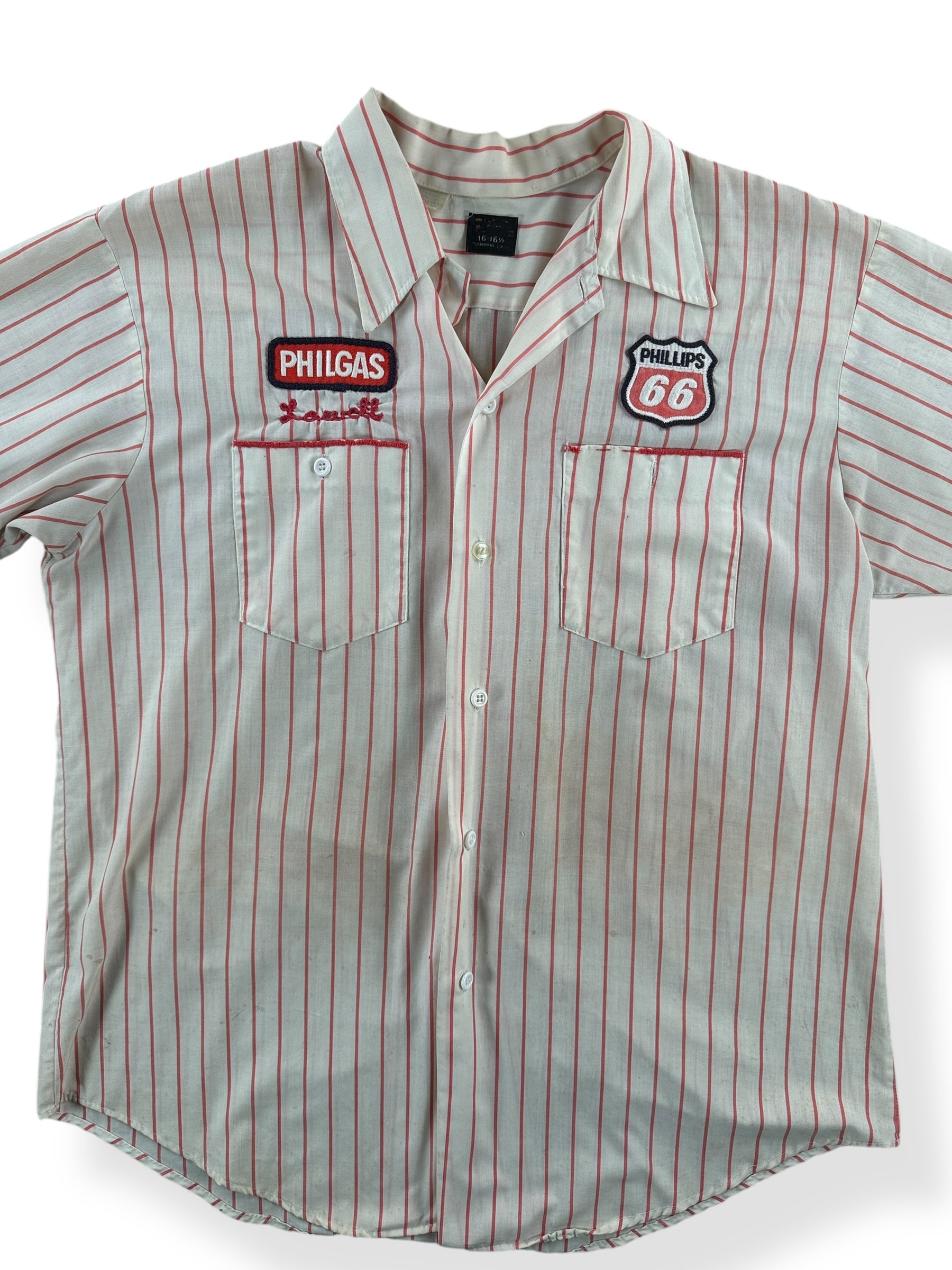 Front of Vintage Banker's Service Pinstripe Work Shirt SZ XL