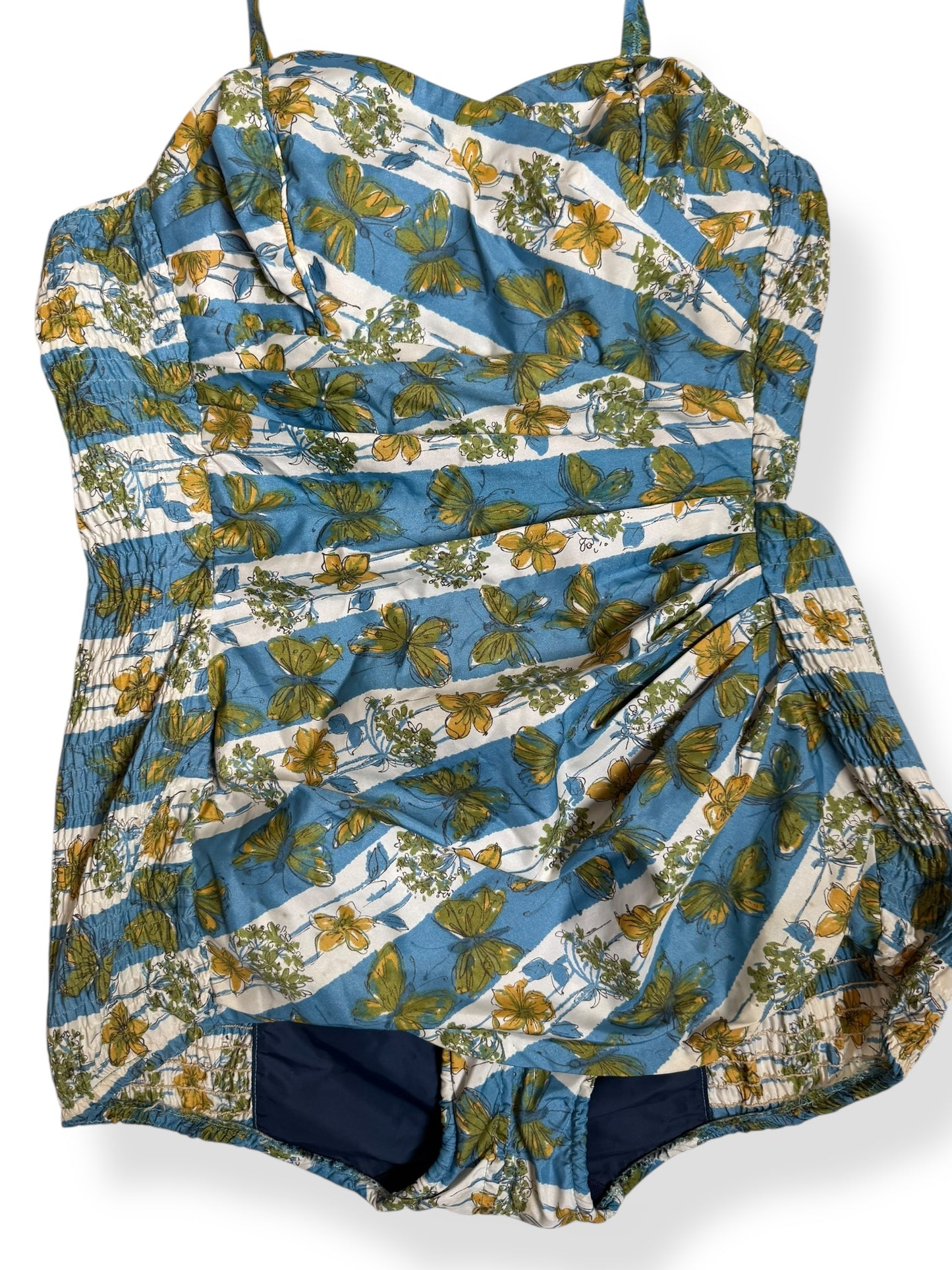 Front of 1960s Floral Butterfly Bathing Suit L-XL
