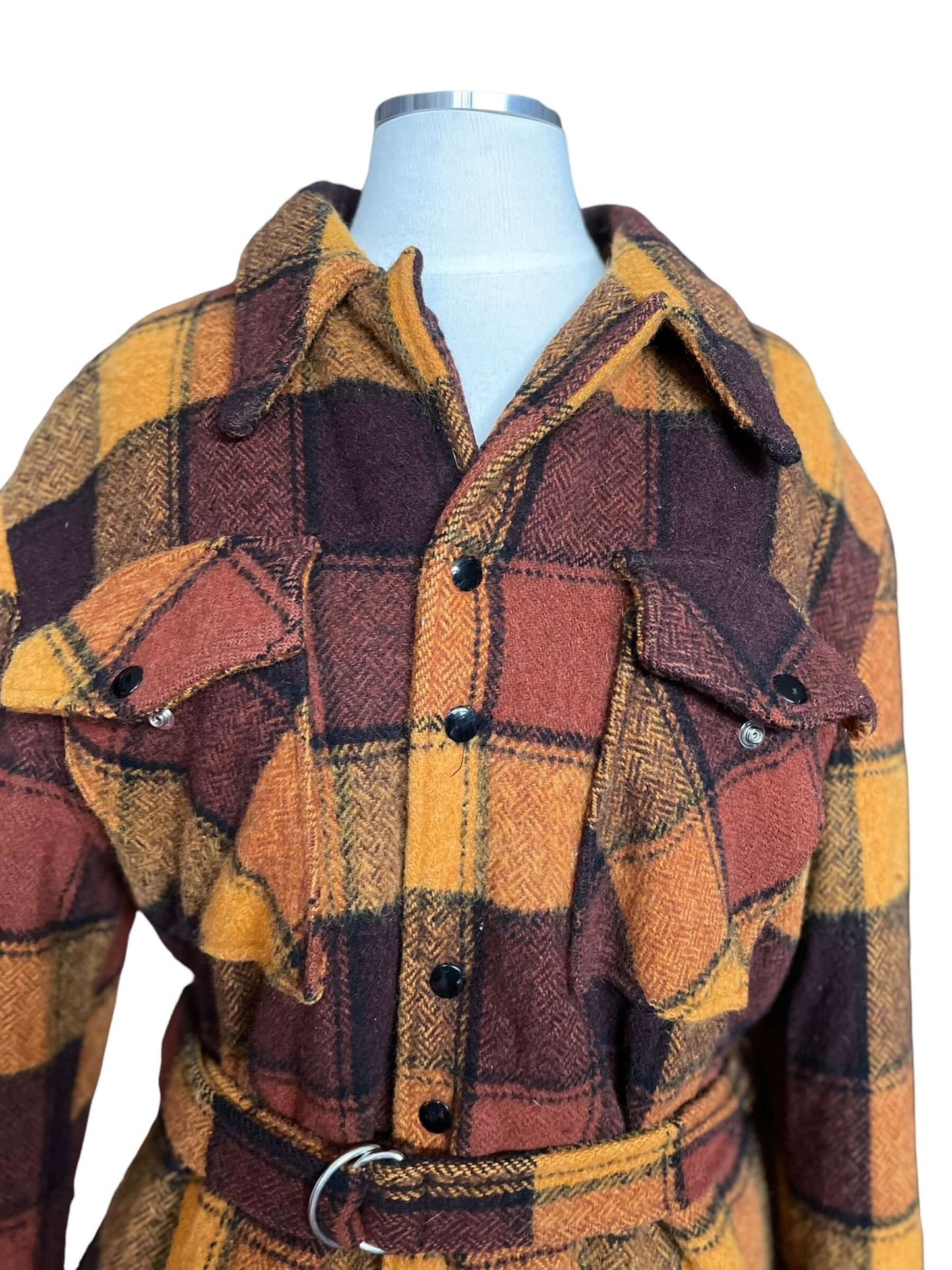 Top front view of Vintage H Bar C Western Wear Plaid Belted Coat | Seattle True Vintage | Barn Owl Vintage Coats