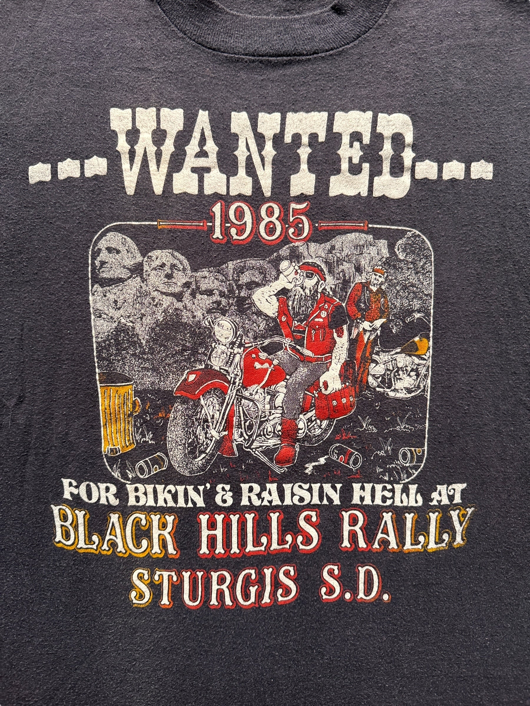 Front Graphic on Vintage 1985 Wanted Sturgis Tee SZ XS