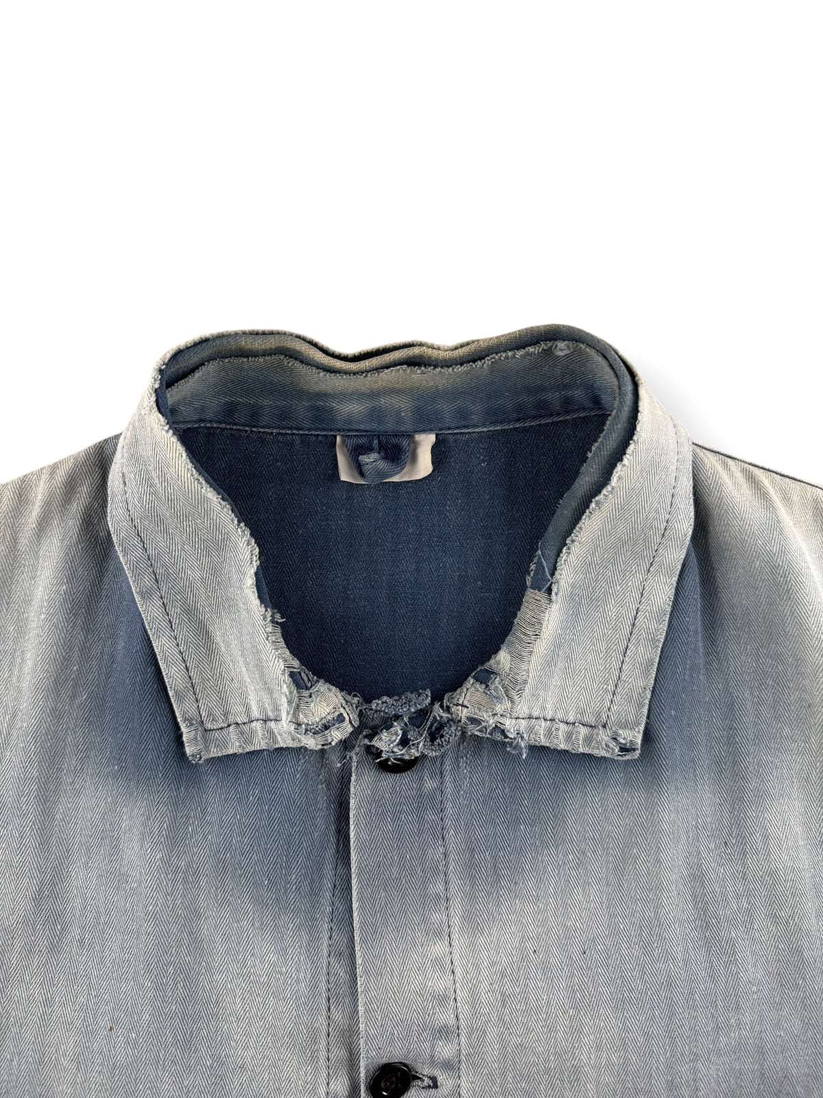 Collar on Vintage Distressed French Chore Coat SZ L