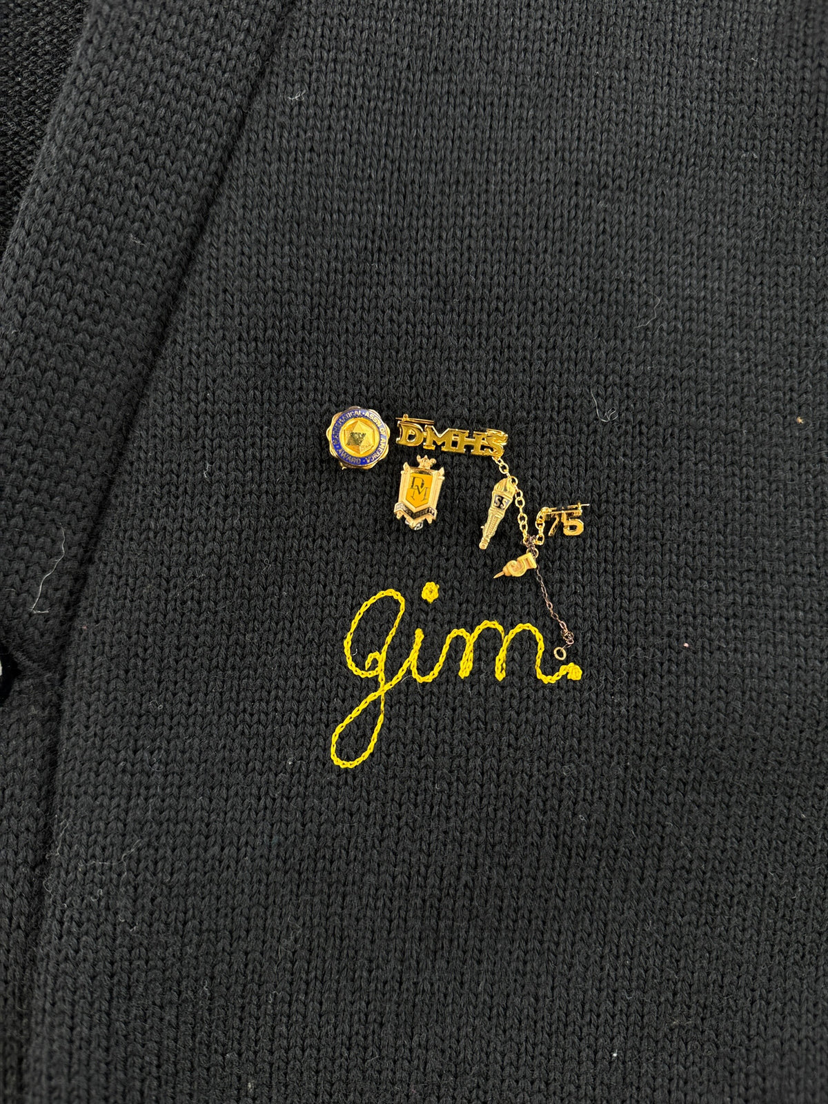 Name and pins on Vintage Wool Lettermans Sweater with Medals + Pins SZ M