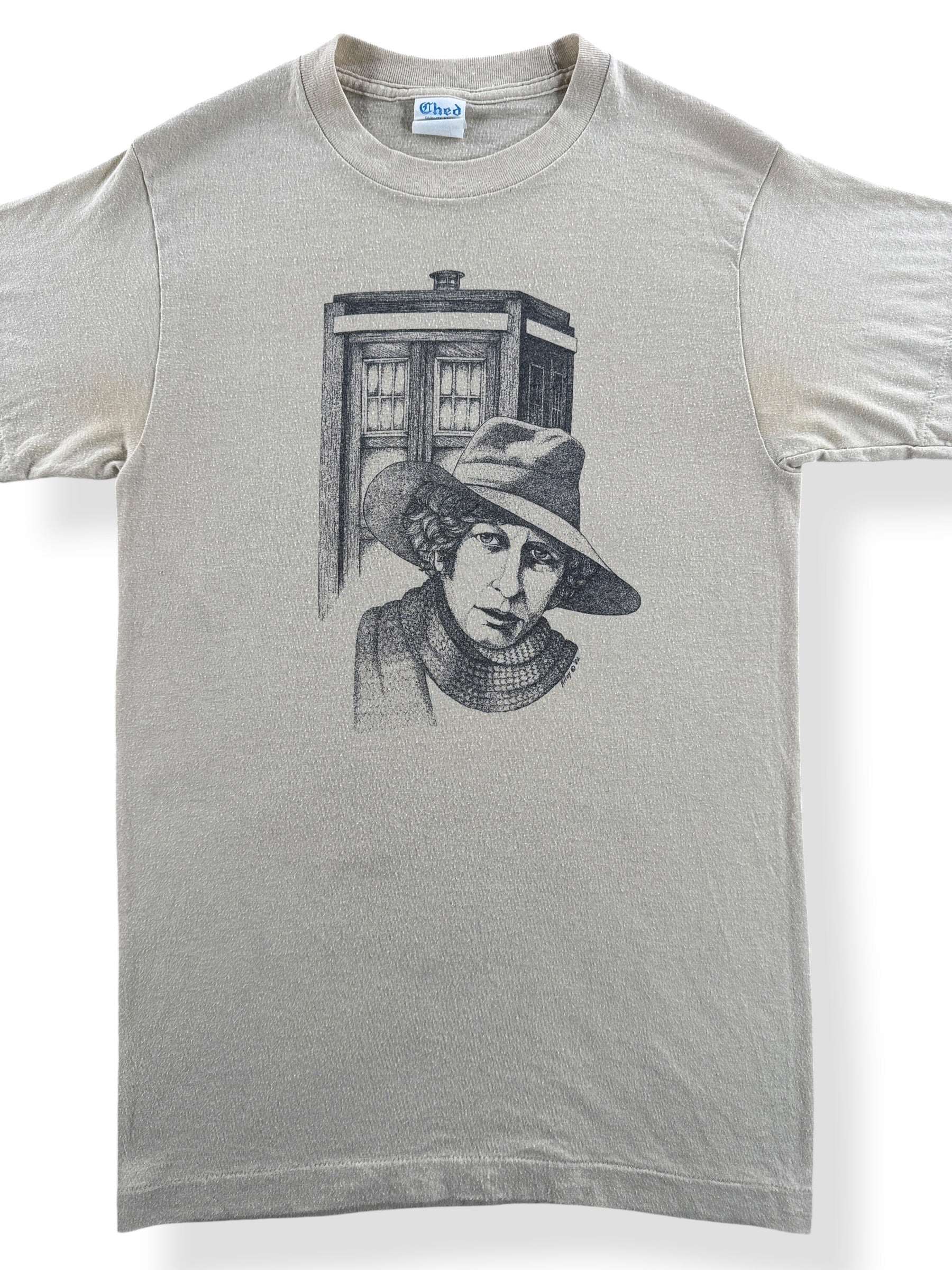 Front Close Up of Vintage Tom Baker Doctor Who Tee SZ S (Fits XS)