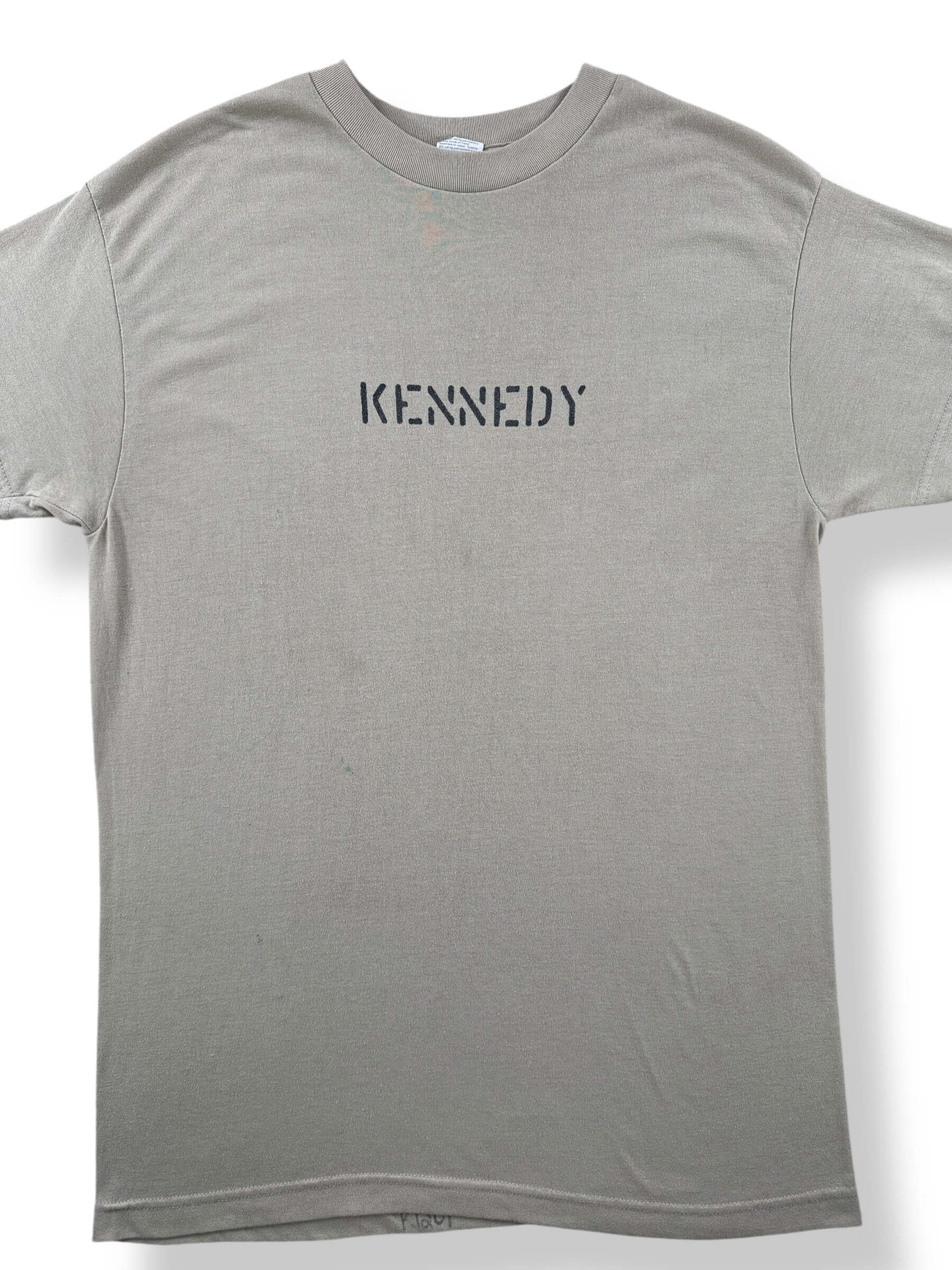 Front Close Up of Vintage Stenciled Kennedy Military Tee SZ L