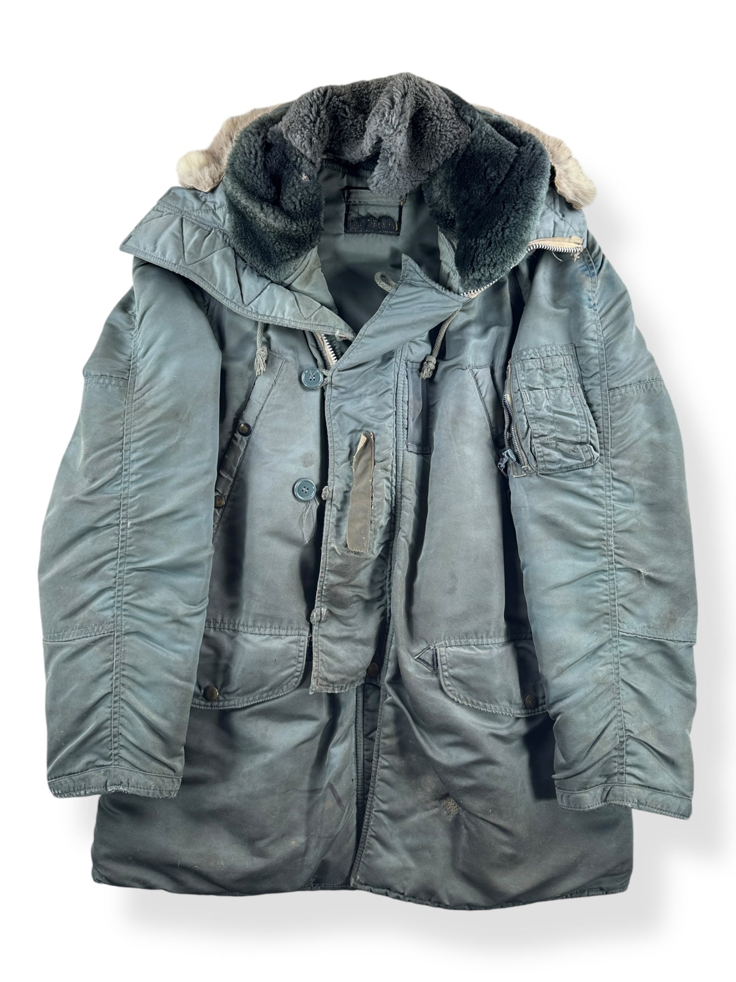 Front of Vintage Thrashed N-3B Snorkel Parka SZ L AS IS