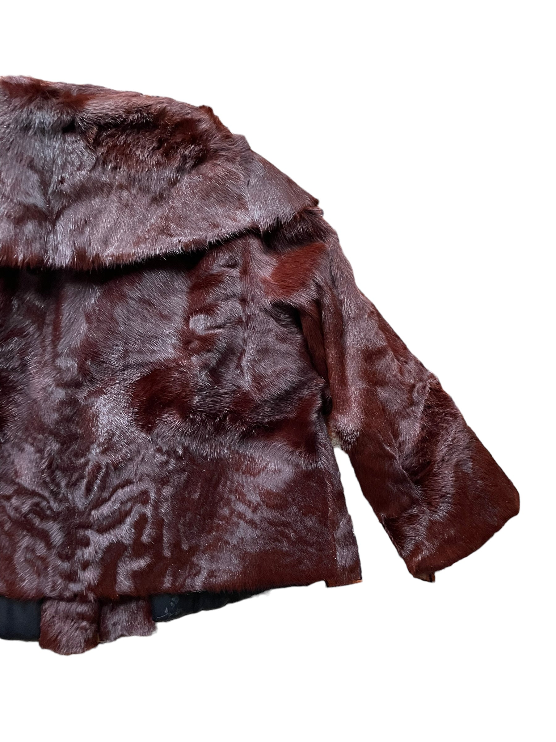 Back right side view of 1940s Custom Made Blum Fur Co. Cropped Coat SZ M-L | Seattle True Vintage | Barn Owl Vintage Coats