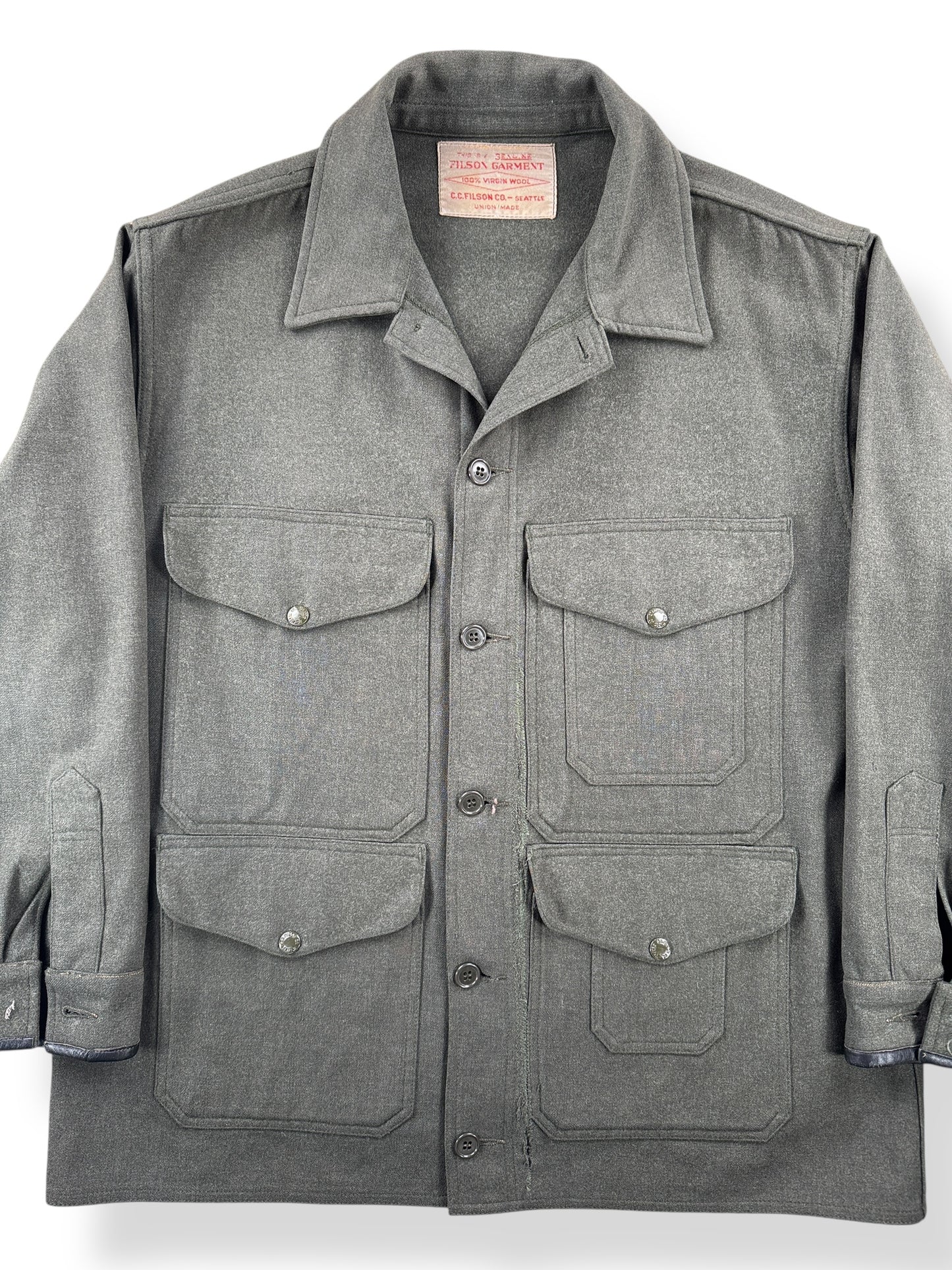 Front Close Up of Vintage Filson Union Made Forestry Cloth Cruiser SZ 44