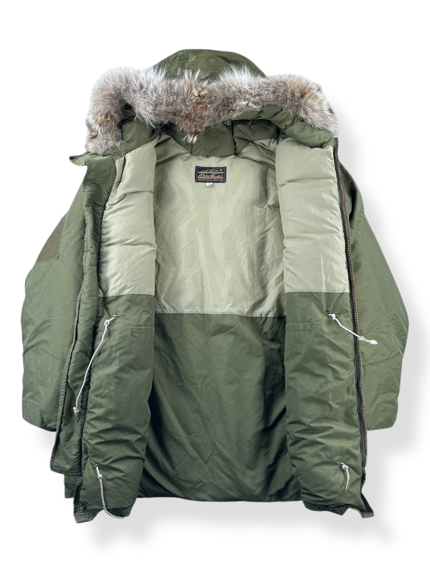 Inside of Vintage 70s Era Eddie Bauer Down Parka w/ Fur Hood SZ M