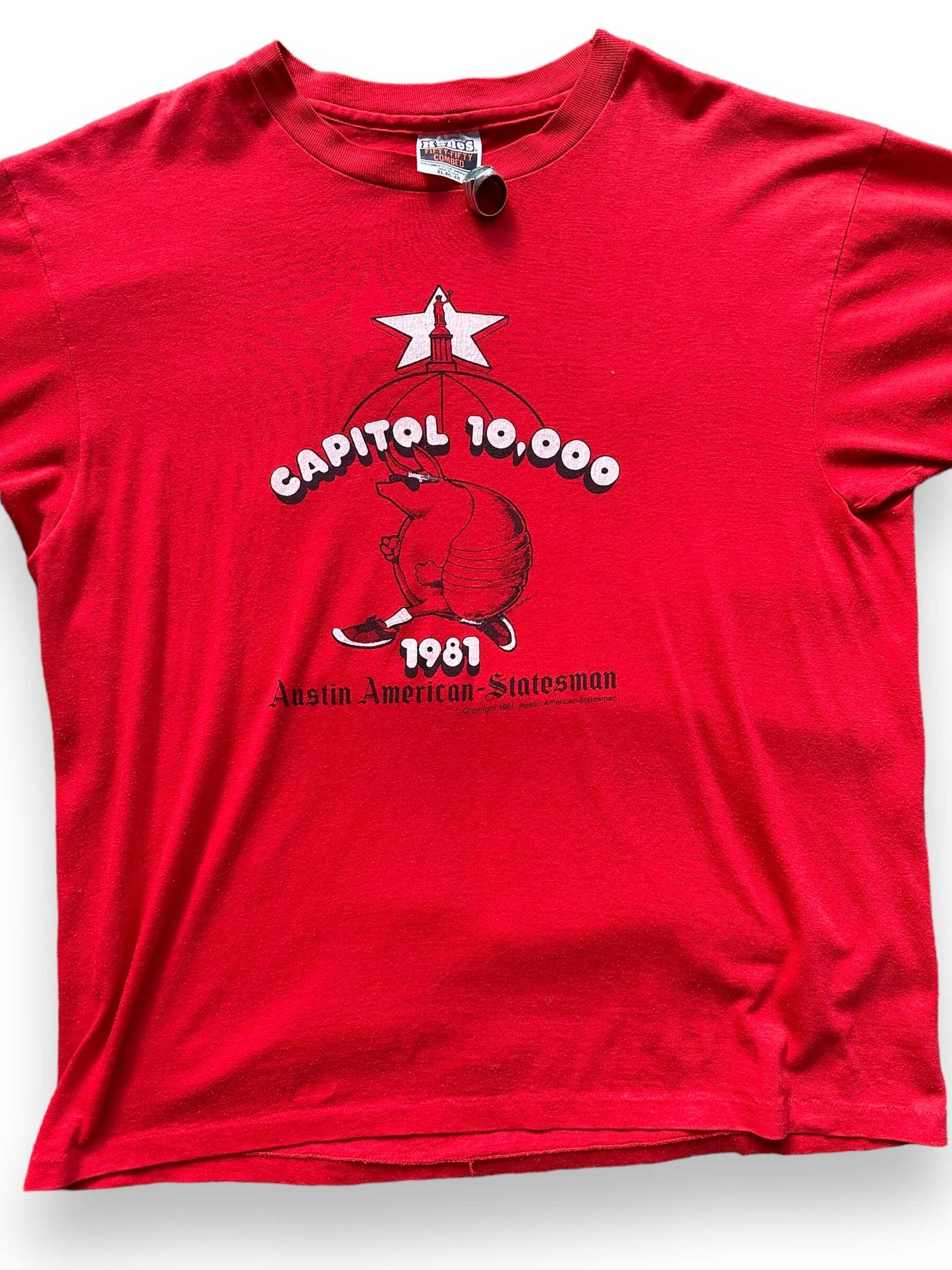 Front Detail of Vintage Austin Capital 10K Run Tee SZ XL | Vintage Austin American Statesman T-Shirts Seattle | Barn Owl Vintage Tees Seattle