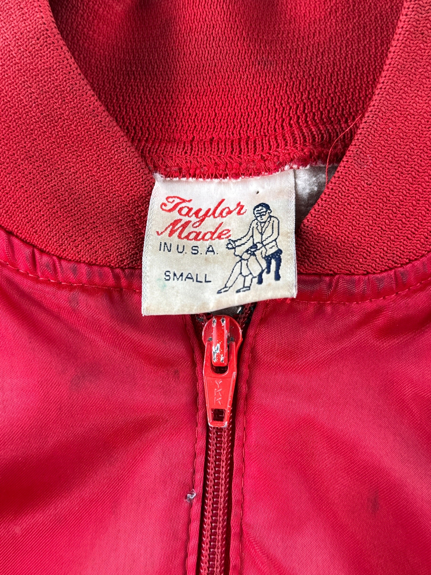 Tag and zipper on Vintage Geoff Bodine Team Budweiser Nylon Jacket SZ S - AS IS