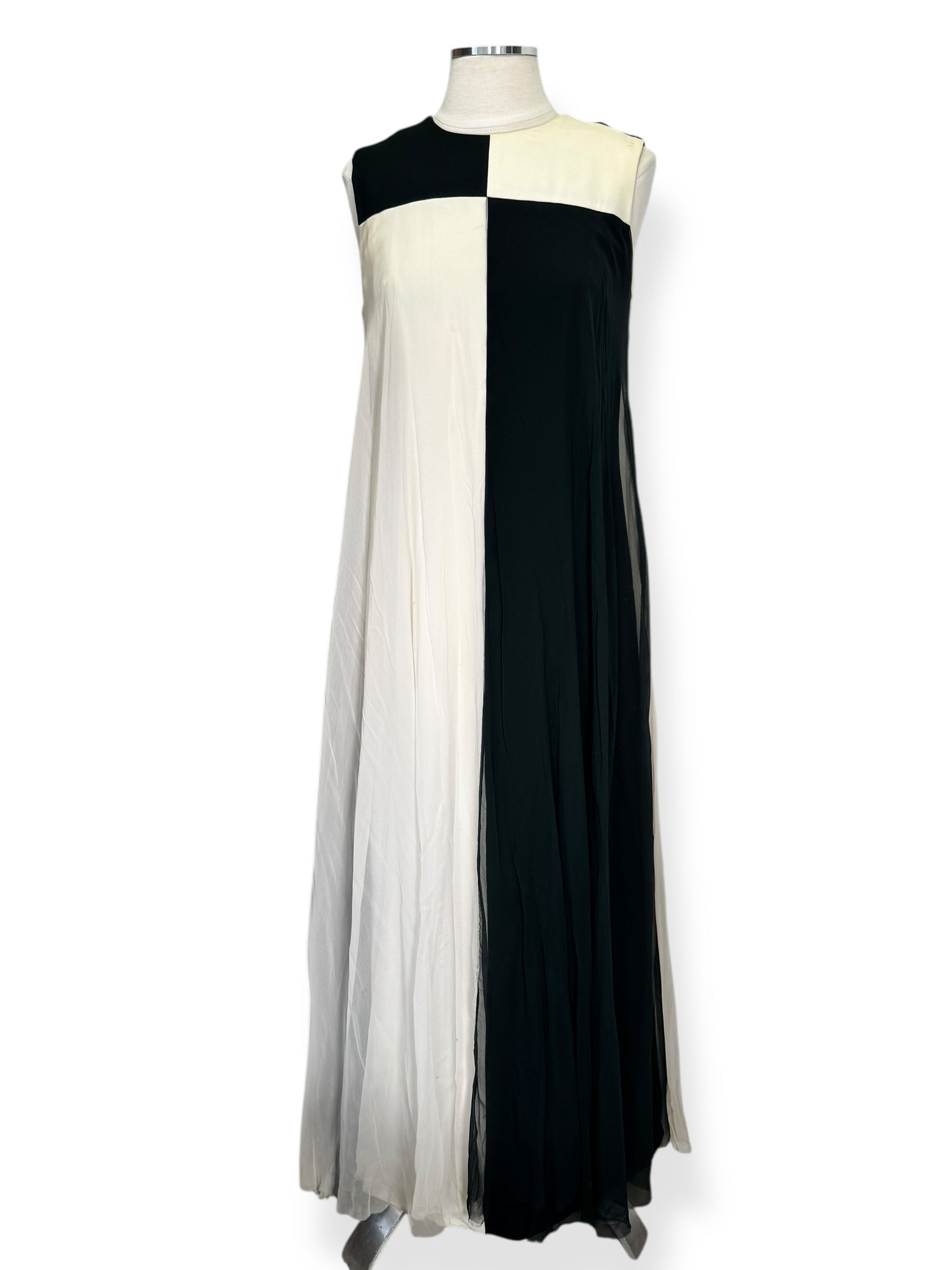 Front view of 1960s Wounded Bird Colorblock Chiffon Maxi Dress 