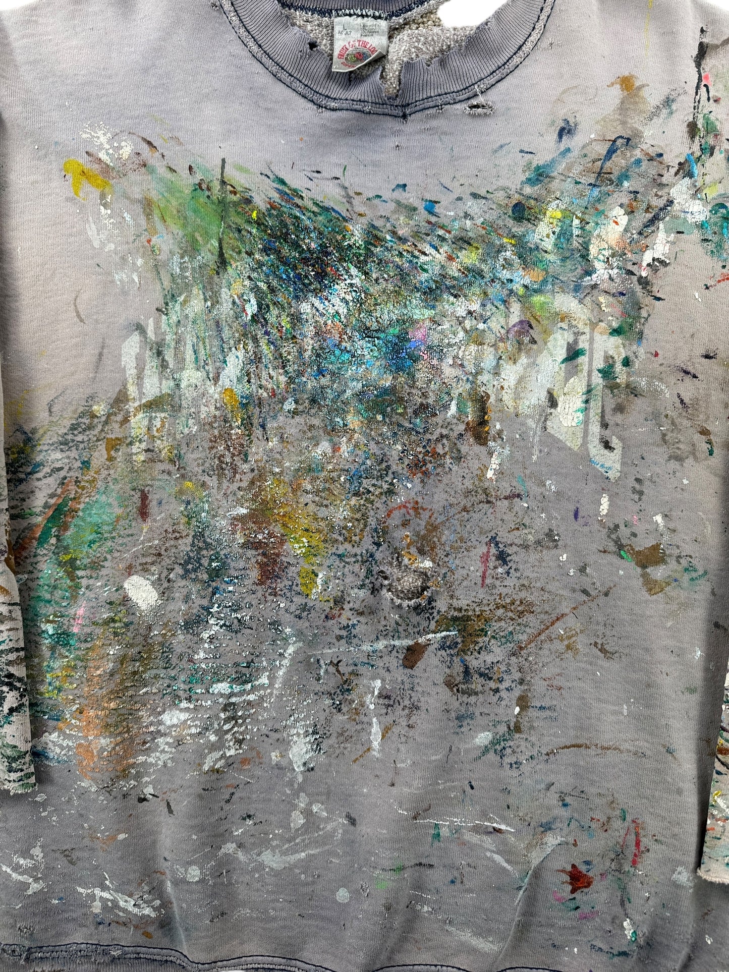 Paint on Vintage Thrashed, Faded, and Splattered Crewneck SZ L