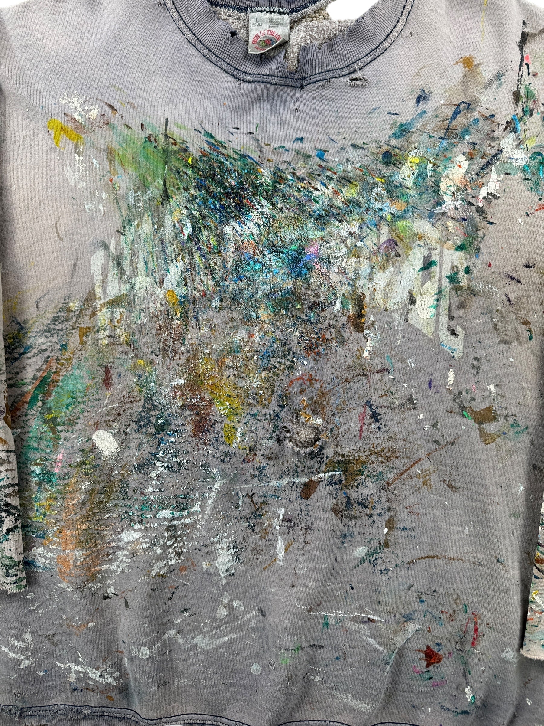 Paint on Vintage Thrashed, Faded, and Splattered Crewneck SZ L
