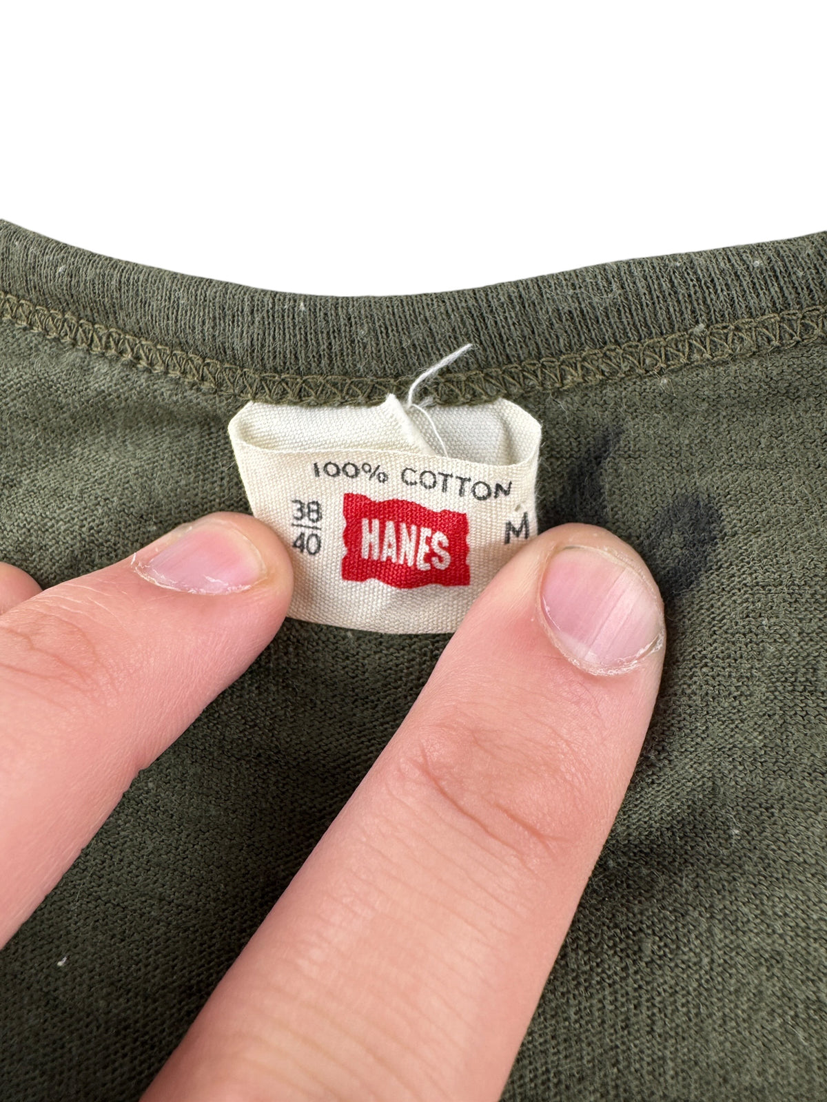 Tags on Vintage 50s Hanes Blank Green Tee SZ M (Fits S)
