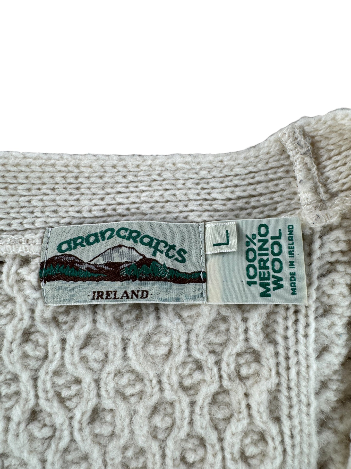 Label on Vintage 90s Aran Cardigan SZ L (Fits M)