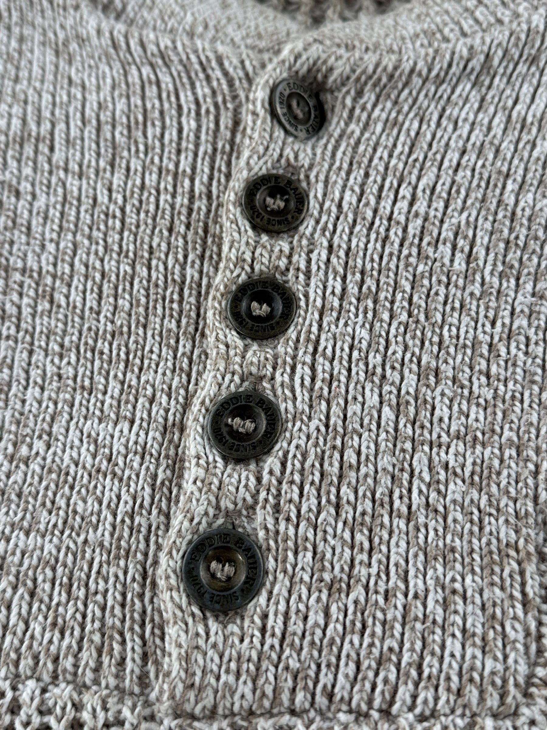 Buttons on Vintage Eddie Bauer Henley Style Sweater SZ S (Fits XL)